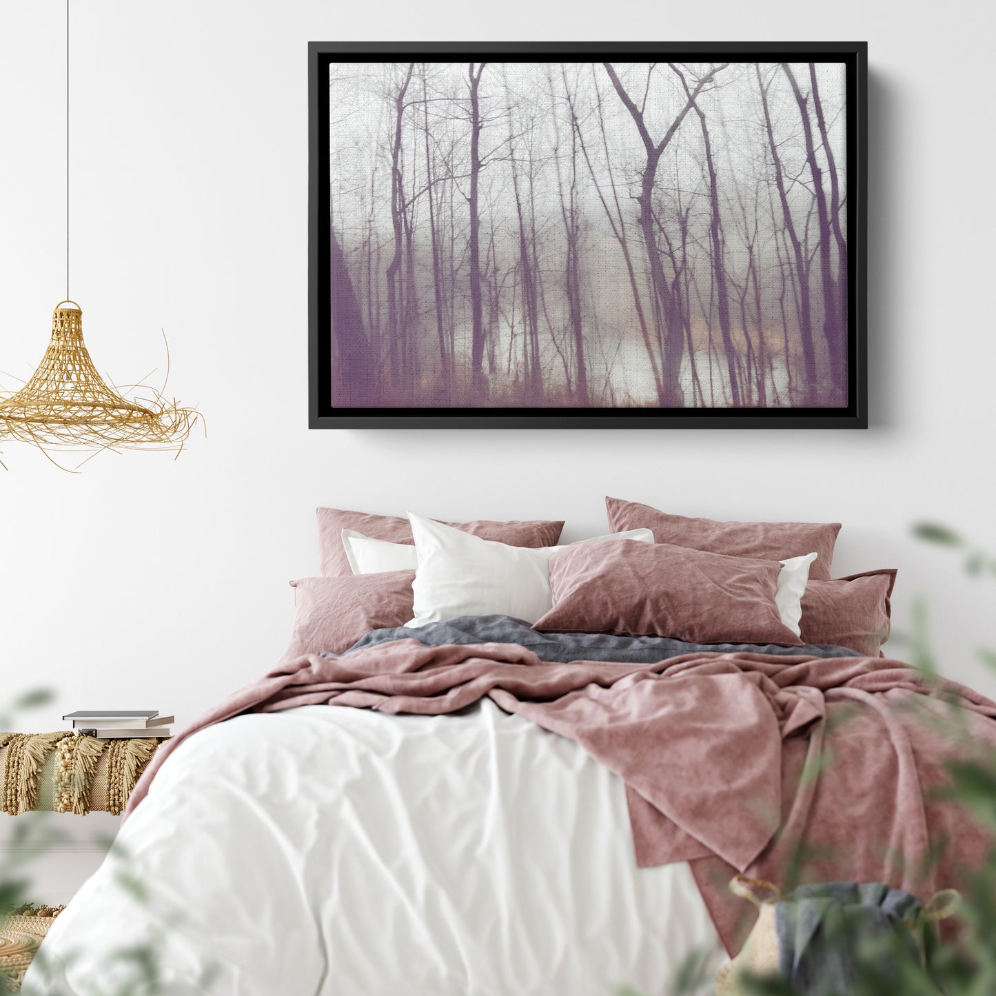 Floater Framed Canvas Wall Art, "Frozen Stillness, Woods by the River" teelaunch