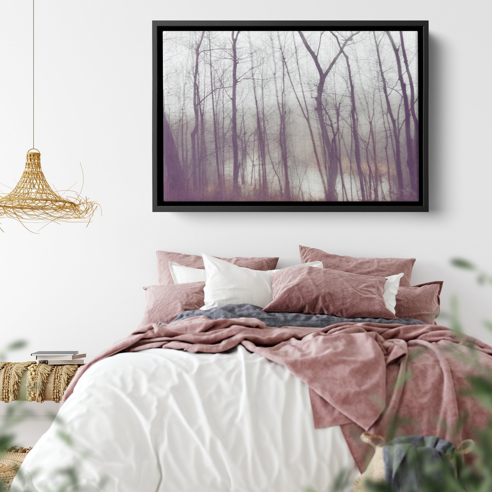 Floater Framed Canvas Wall Art, "Frozen Stillness, Woods by the River" teelaunch