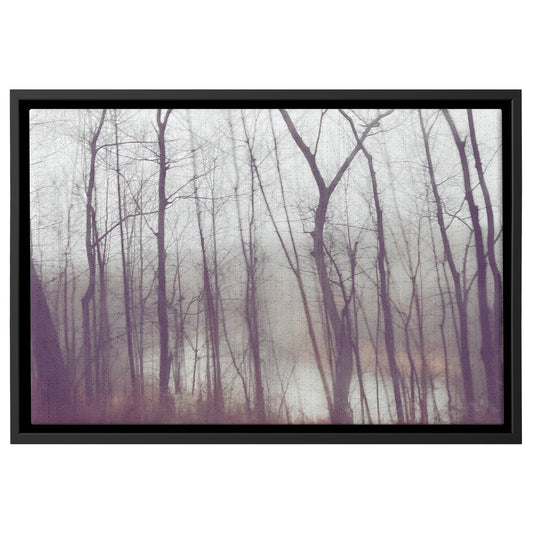 Floater Framed Canvas Wall Art, "Frozen Stillness, Woods by the River" teelaunch