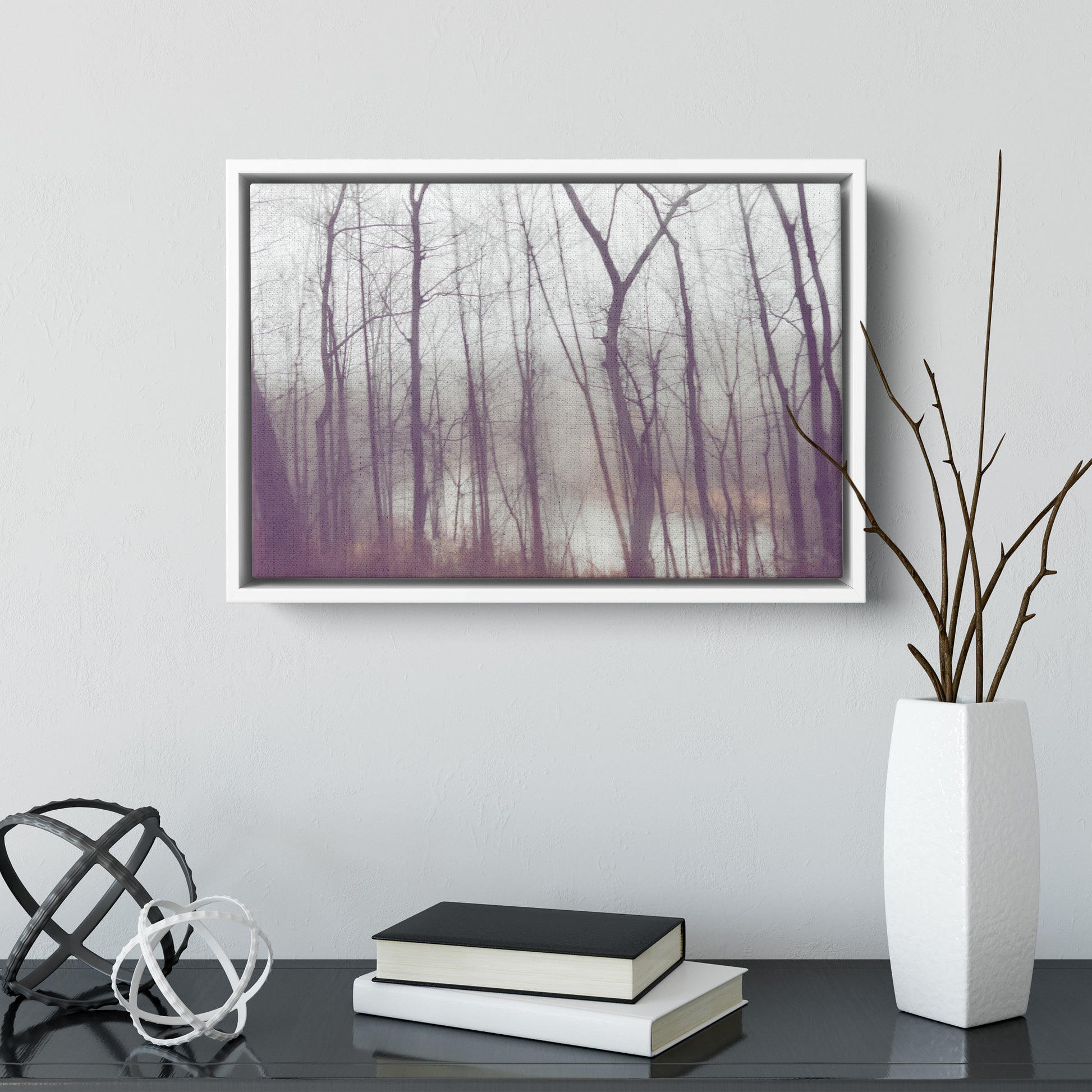 Floater Framed Canvas Wall Art, "Frozen Stillness, Woods by the River" teelaunch