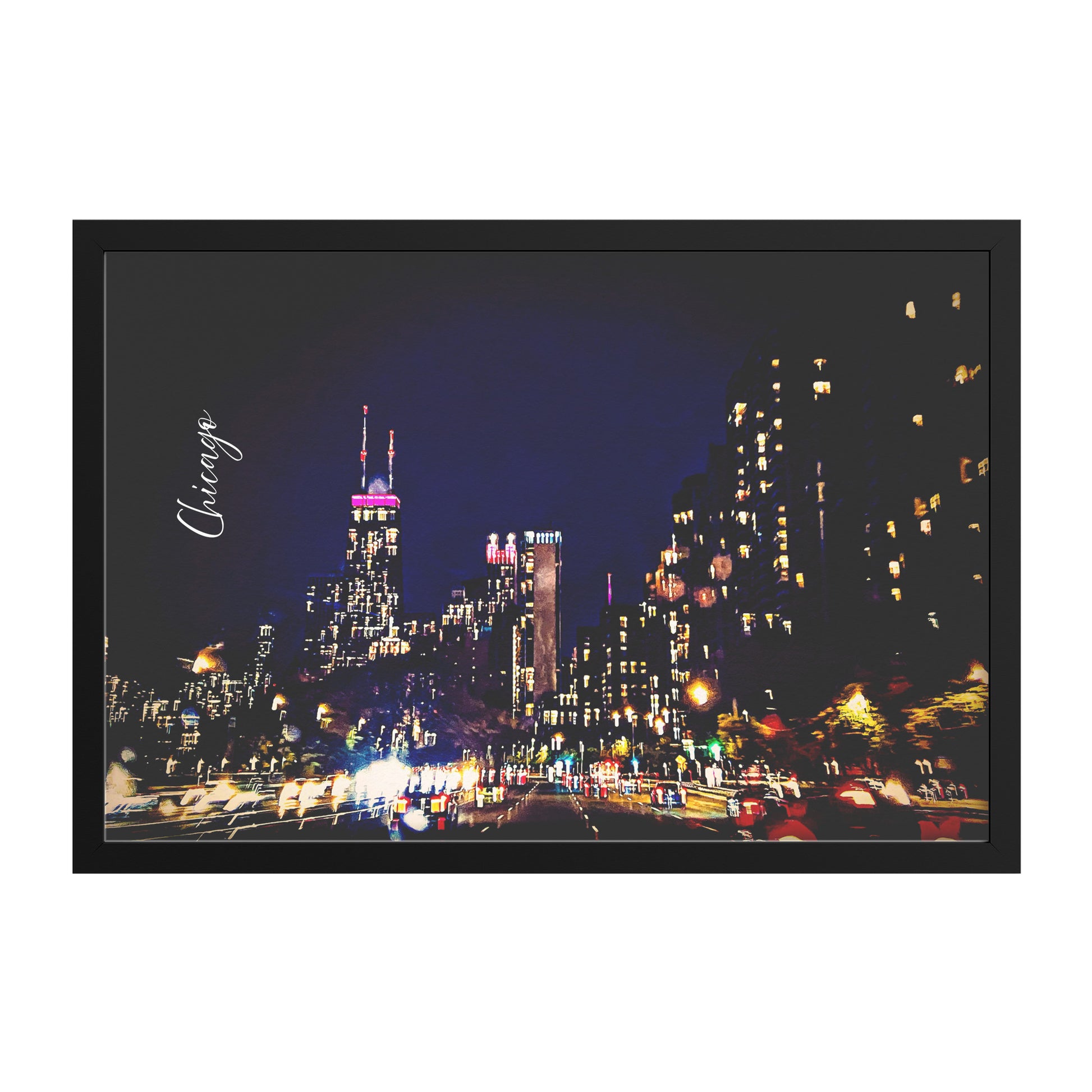 Framed Archival Semi-Gloss Paper, "Chicago at Night" Original Art Photography teelaunch