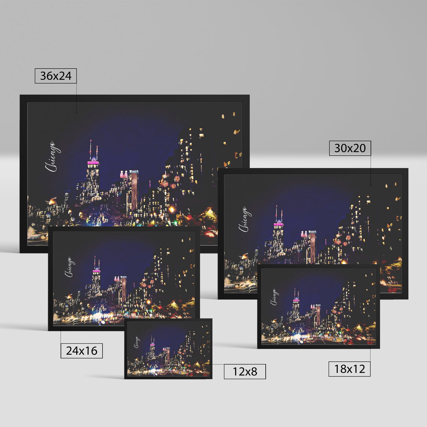 Framed Archival Semi-Gloss Paper, "Chicago at Night" Original Art Photography teelaunch