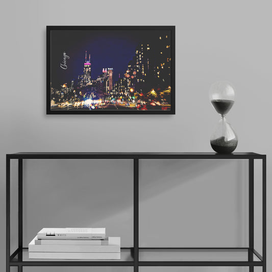 Framed Archival Semi-Gloss Paper, "Chicago at Night" Original Art Photography teelaunch
