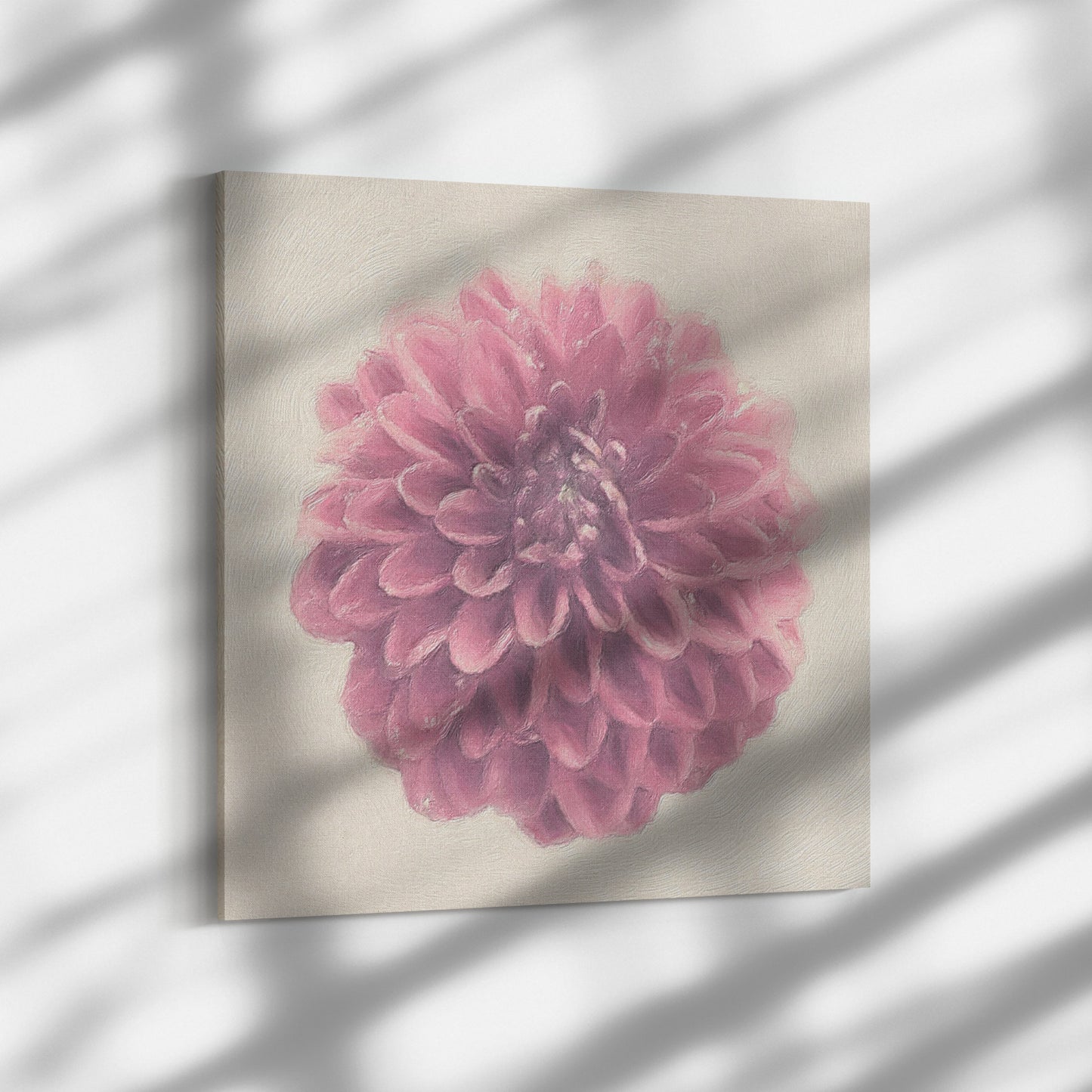 Japanese Dahlia Flower on Canvas Print, Room Mock up, Original Photography and Digital Art By Maria Desnoyers, ByZo Art.