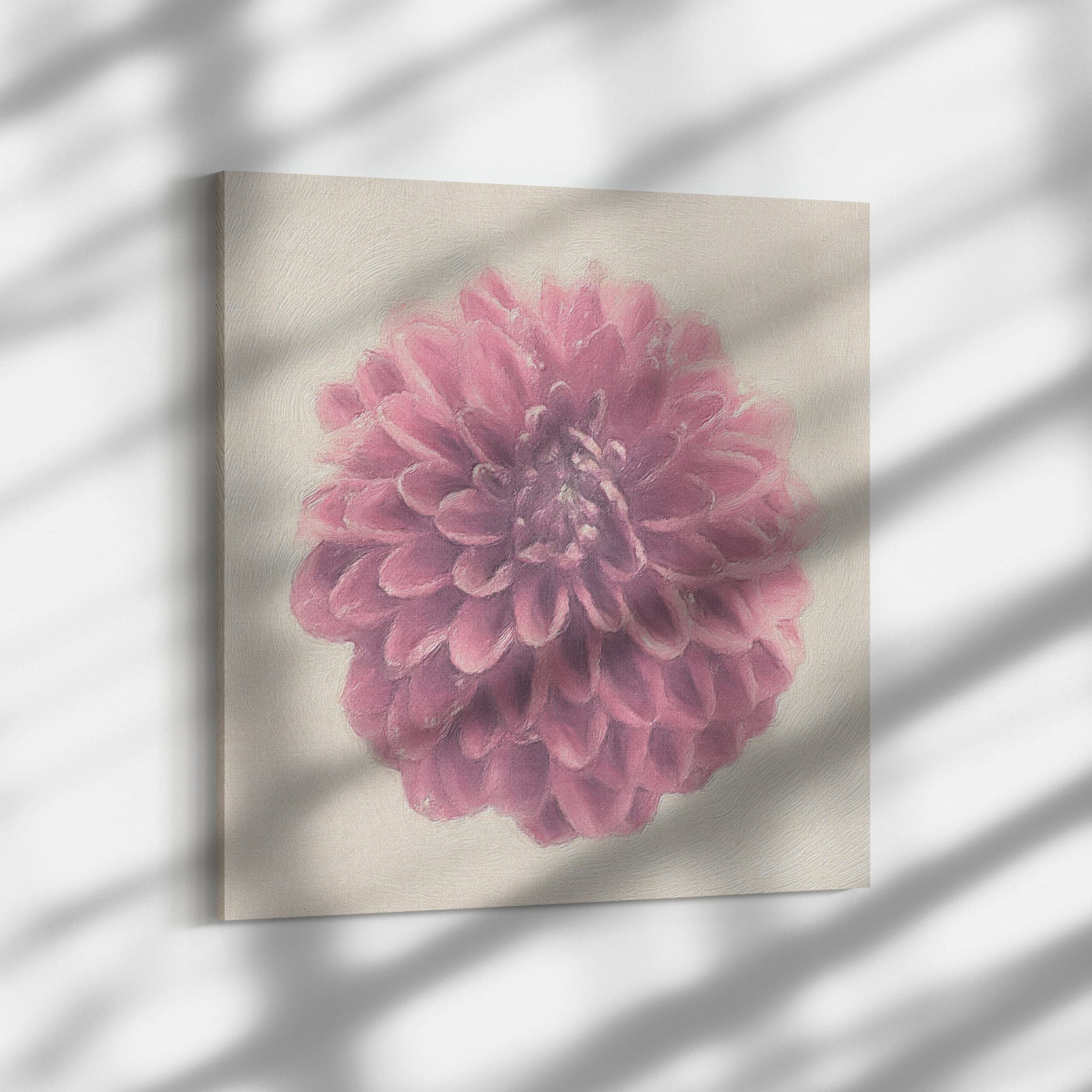 Japanese Dahlia Flower on Canvas Print, Room Mock up, Original Photography and Digital Art By Maria Desnoyers, ByZo Art.