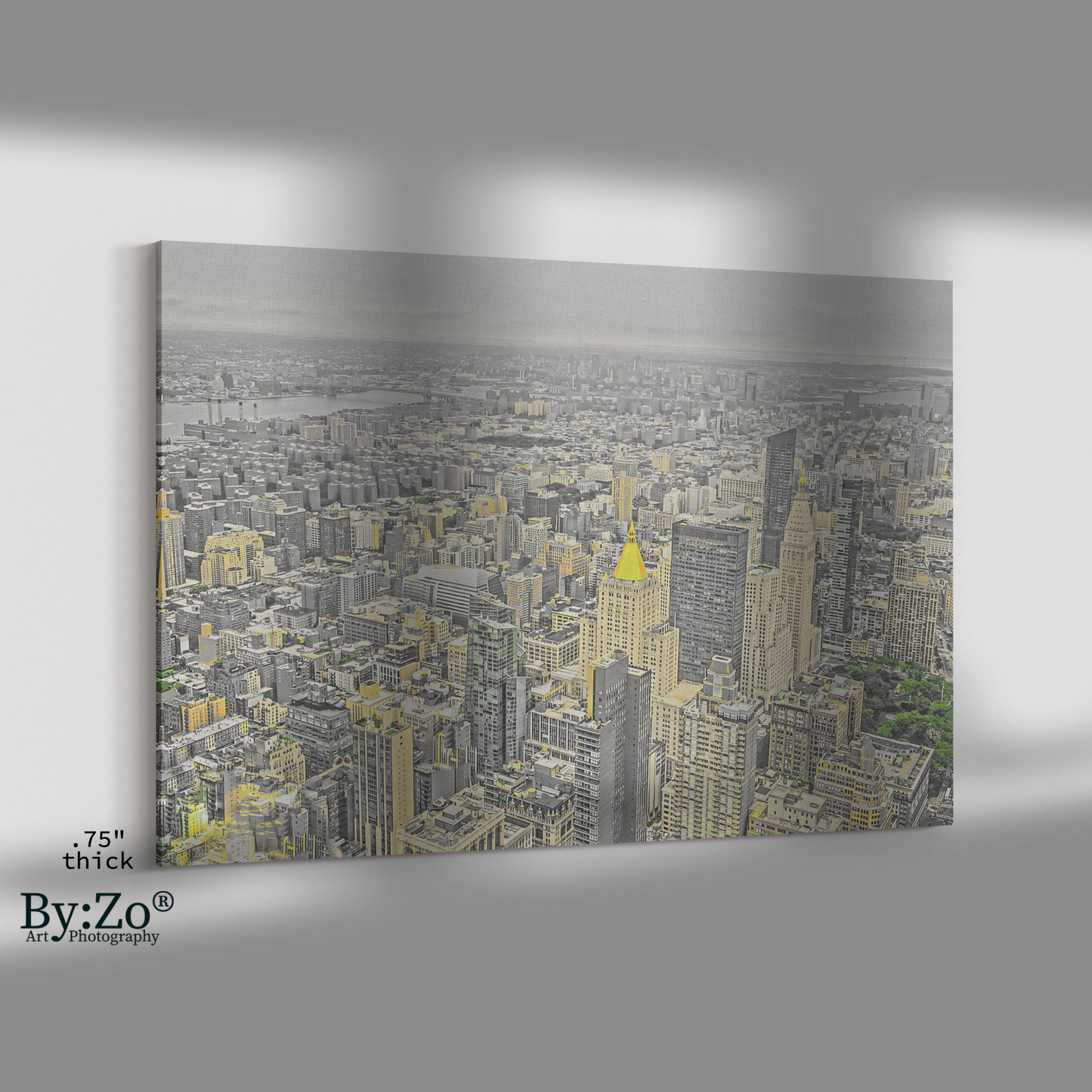 New York City in Gold and Gray on Wrapped Canvas - By:Zo