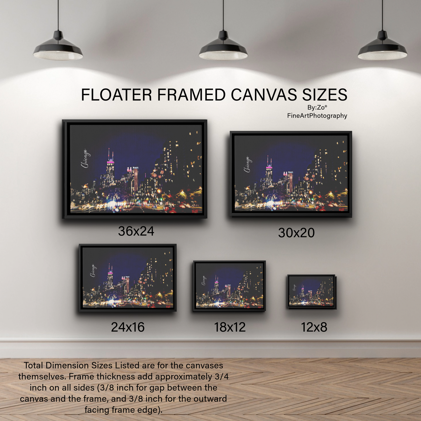 Floater Framed Canvas City Lights in Motion: Chicago's Nightscape from the Road" Original Art Photography teelaunch