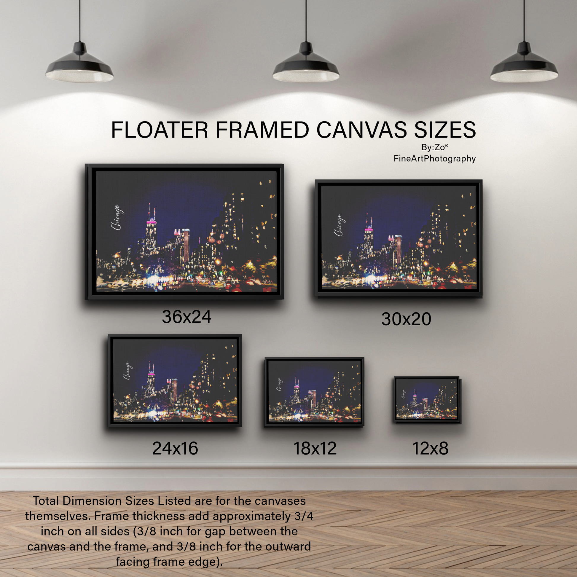 Floater Framed Canvas City Lights in Motion: Chicago's Nightscape from the Road" Original Art Photography teelaunch