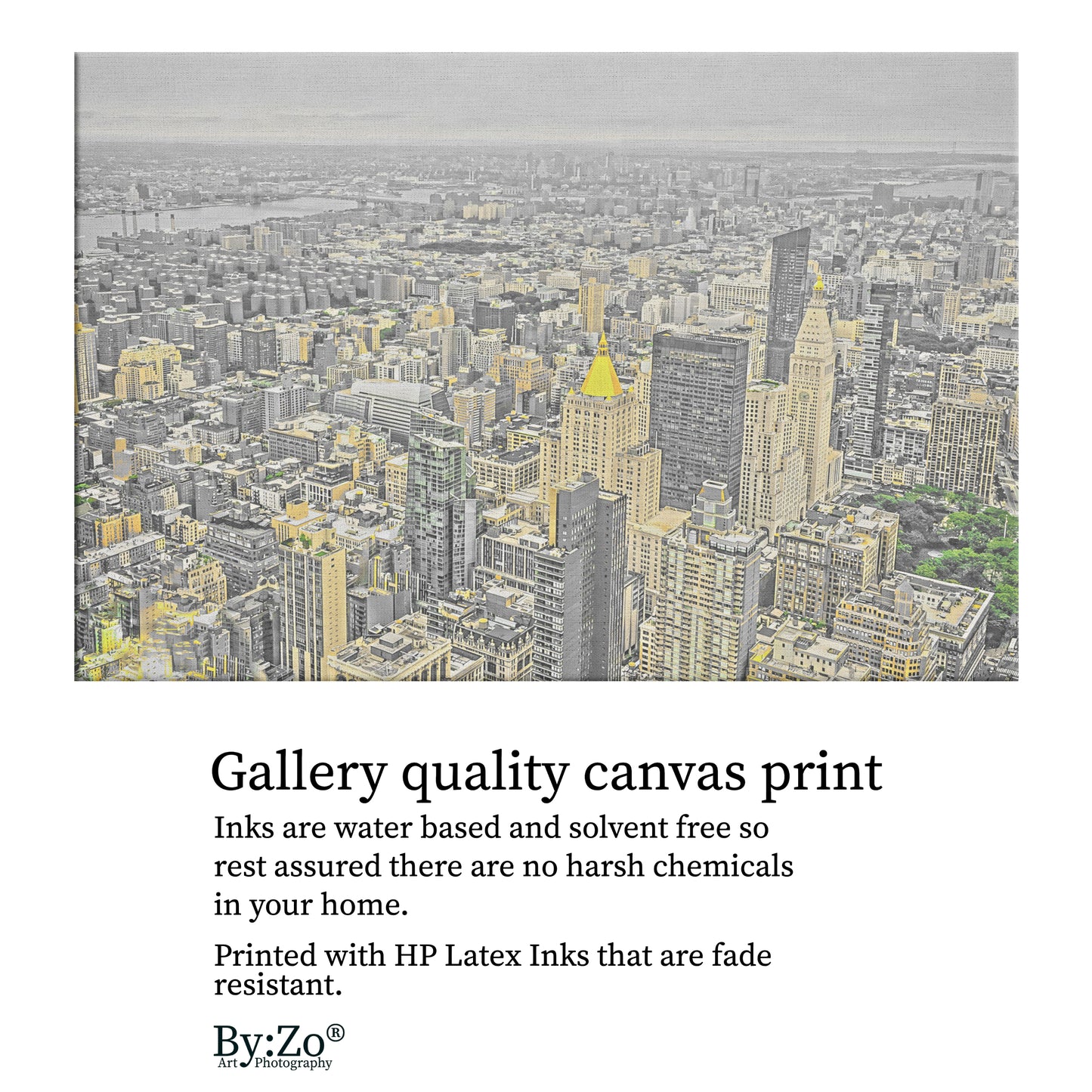New York City in Gold and Gray on Wrapped Canvas - By:Zo