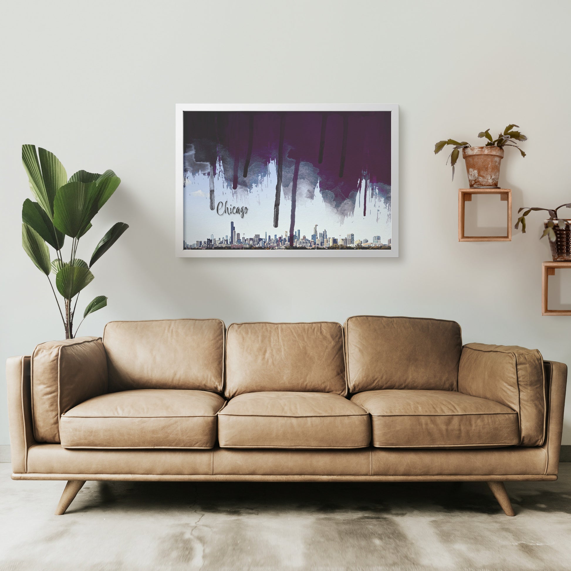 Framed Archival Semi Gloss Paper / Original Chicago City Skyline with Digital Brushstrokes teelaunch