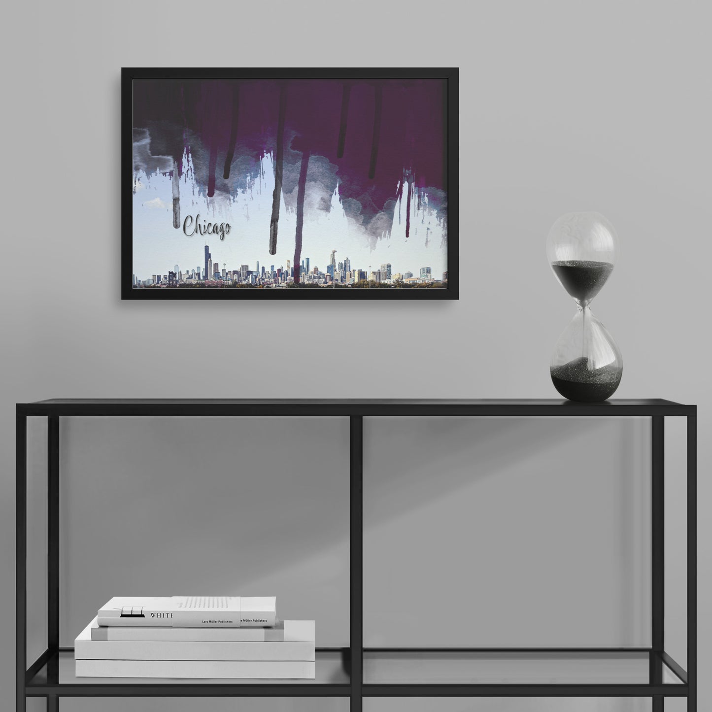 Framed Archival Semi Gloss Paper / Original Chicago City Skyline with Digital Brushstrokes teelaunch