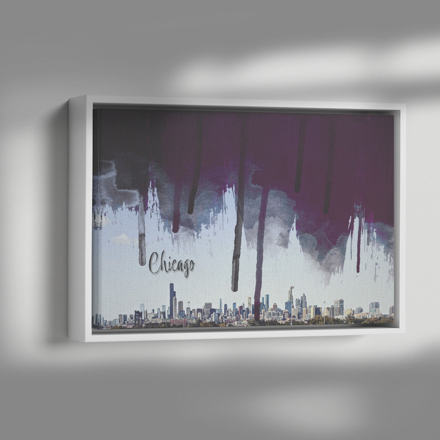 Floater Framed Canvas / Original Chicago City Skyline with Digital Brushstrokes teelaunch