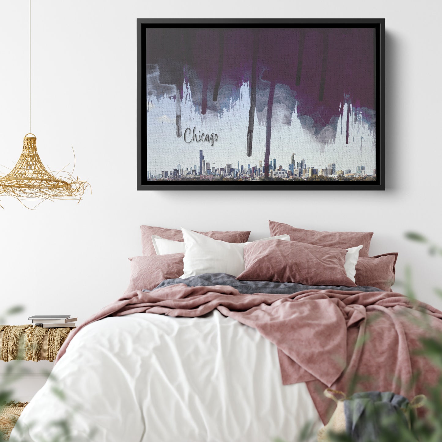 Floater Framed Canvas / Original Chicago City Skyline with Digital Brushstrokes teelaunch