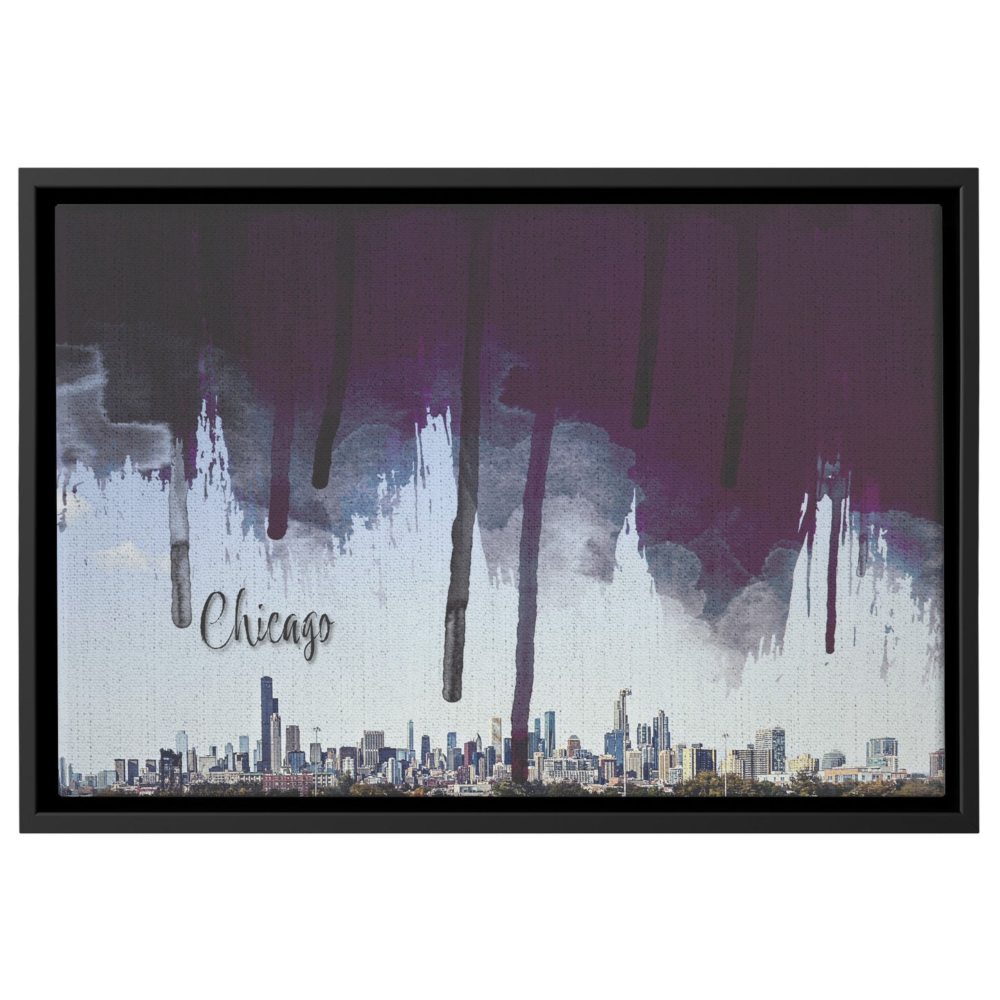 Floater Framed Canvas / Original Chicago City Skyline with Digital Brushstrokes teelaunch
