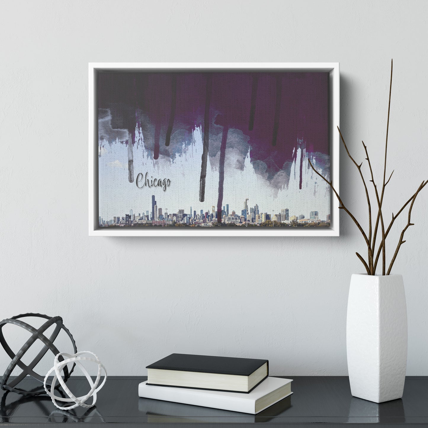 Floater Framed Canvas / Original Chicago City Skyline with Digital Brushstrokes teelaunch