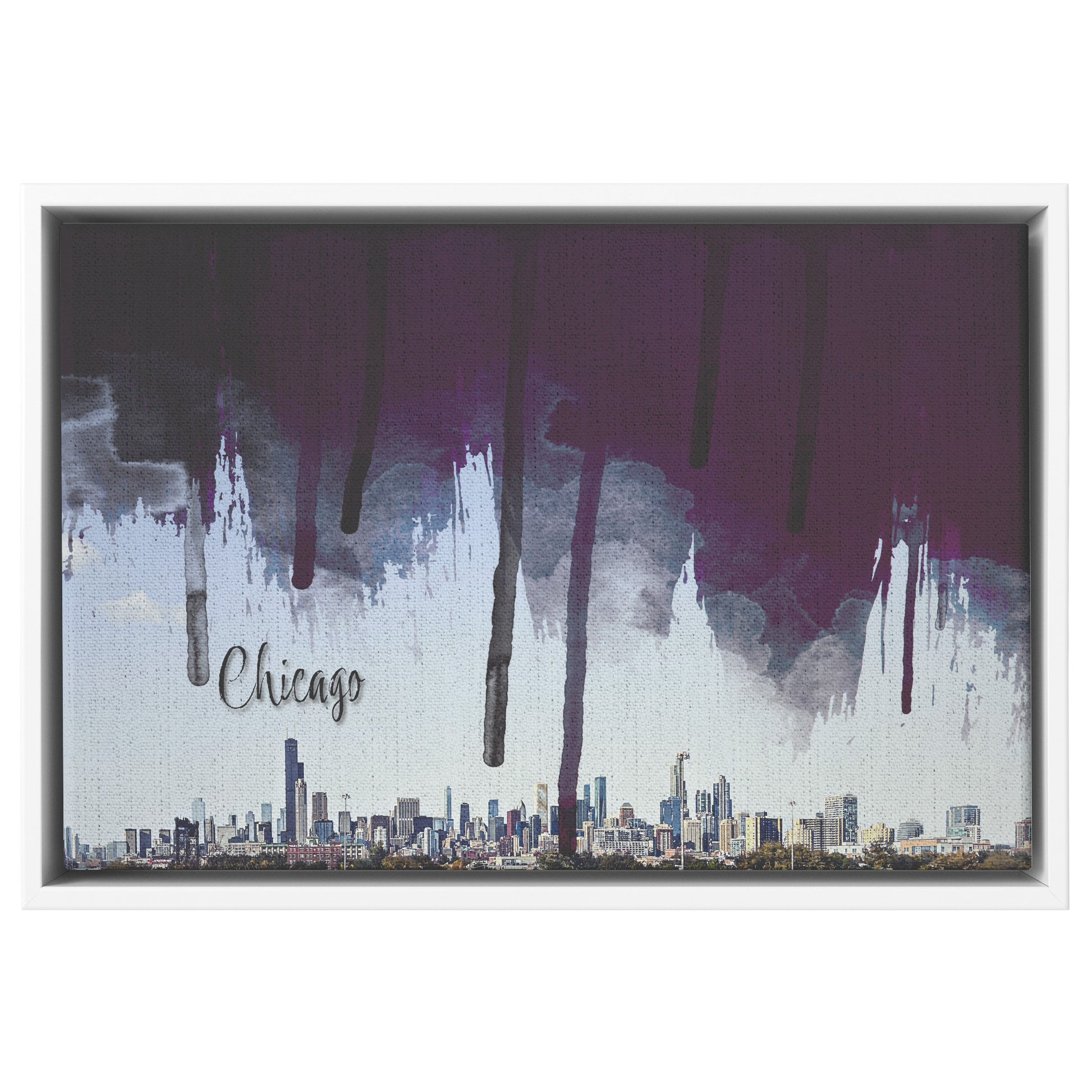 Floater Framed Canvas / Original Chicago City Skyline with Digital Brushstrokes teelaunch