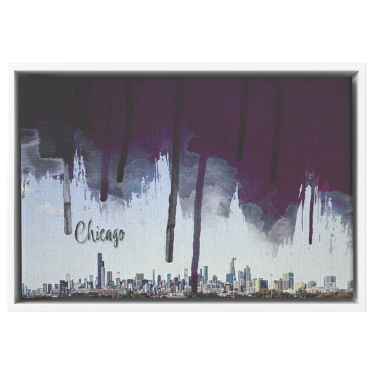 Floater Framed Canvas / Original Chicago City Skyline with Digital Brushstrokes teelaunch