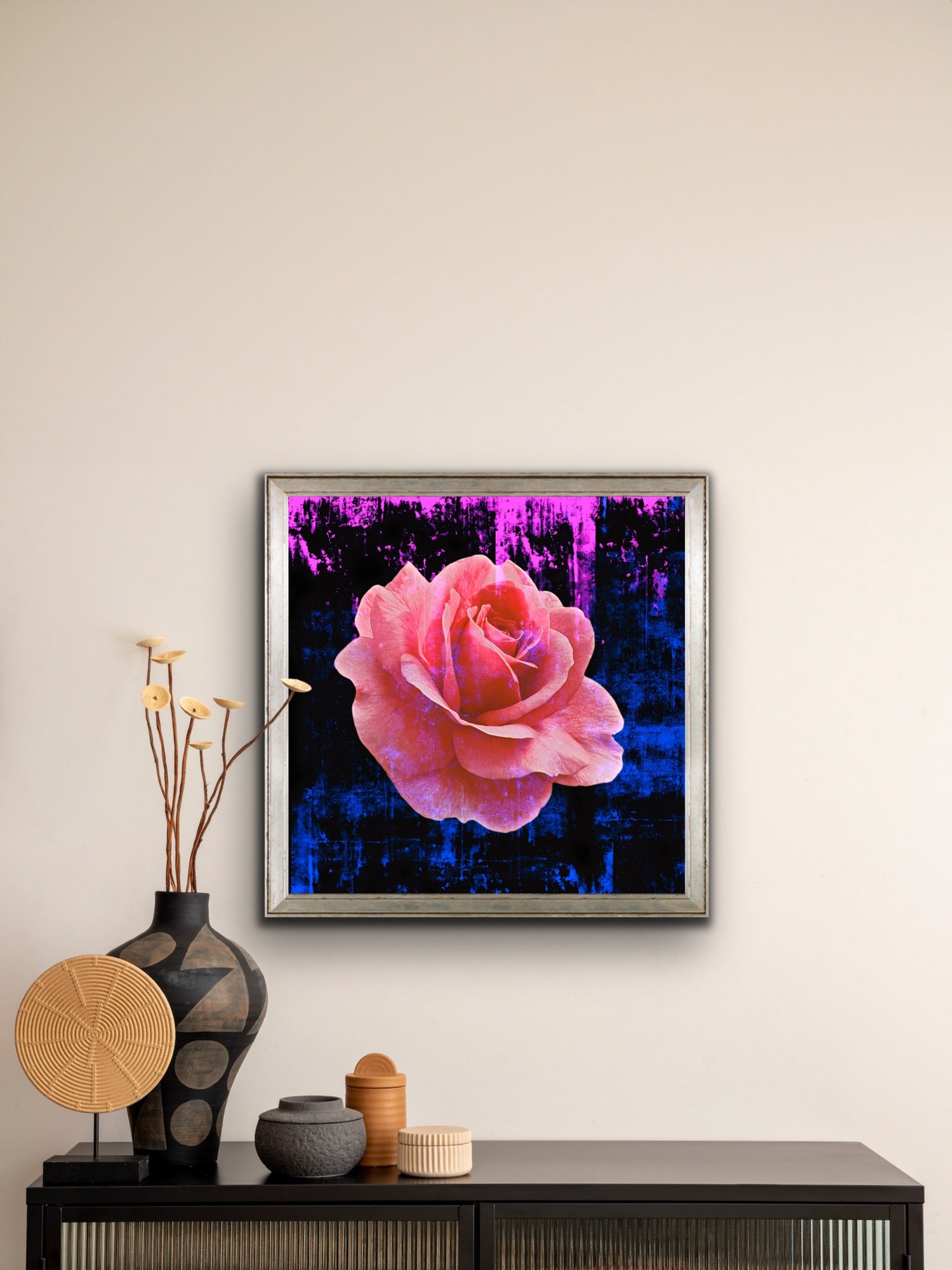 Rose Art Print Original Photography with Color Splashed background by Maria Desnoyers. ByZo Art