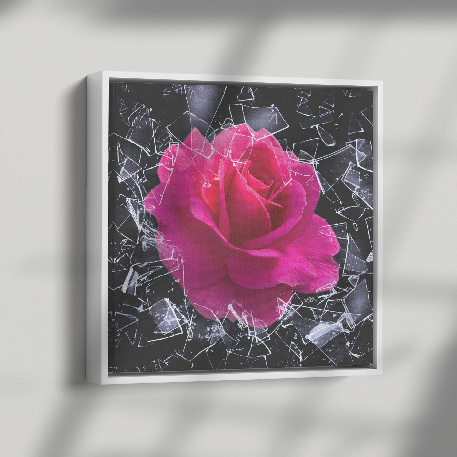Square Framed Canvas - "You Can't Stop Me" Breaking Free Rose Shatters Ice teelaunch