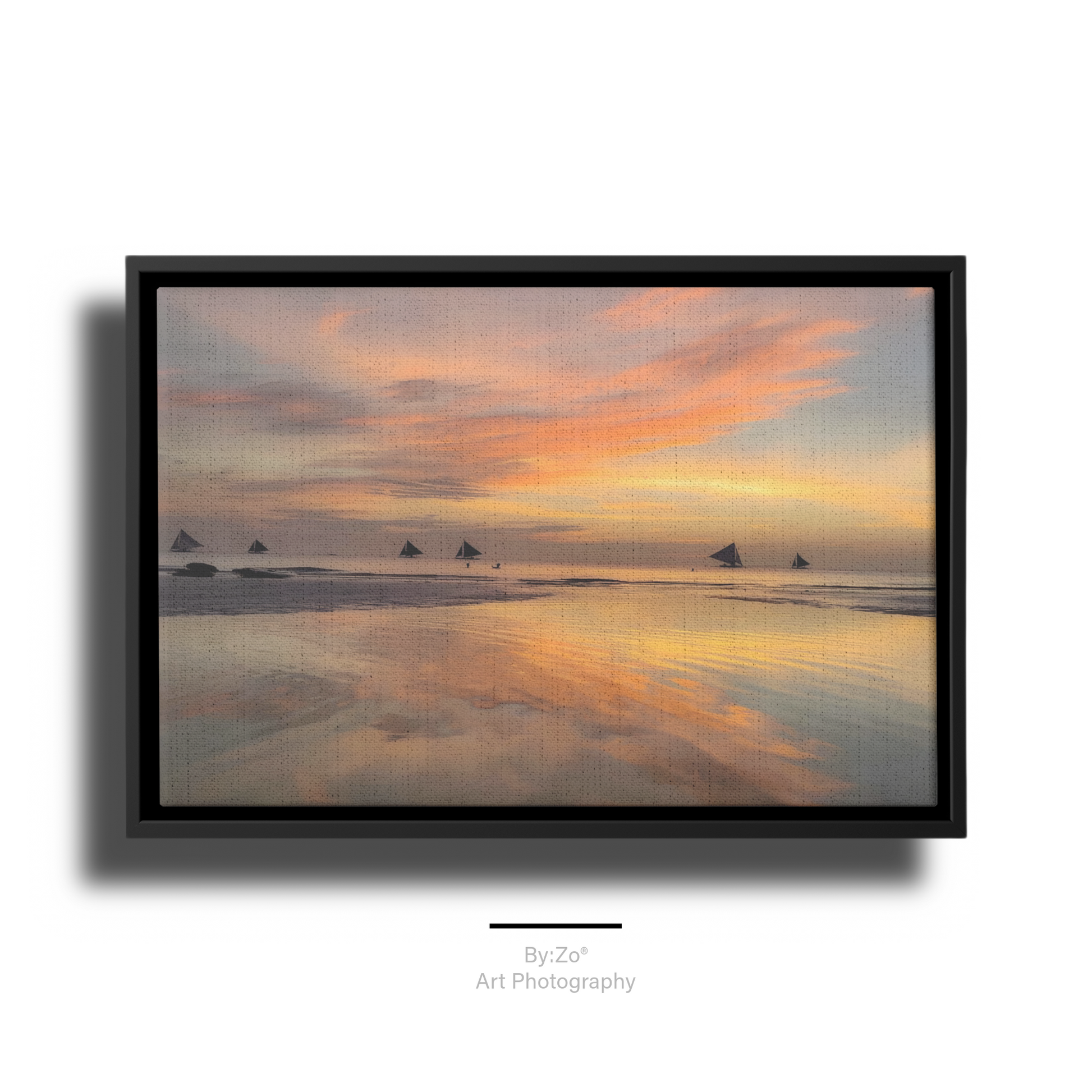 Sunset Sails: Boracay's Golden Hour Magic, Fine Art Photography Framed Canvas teelaunch By:Zo®