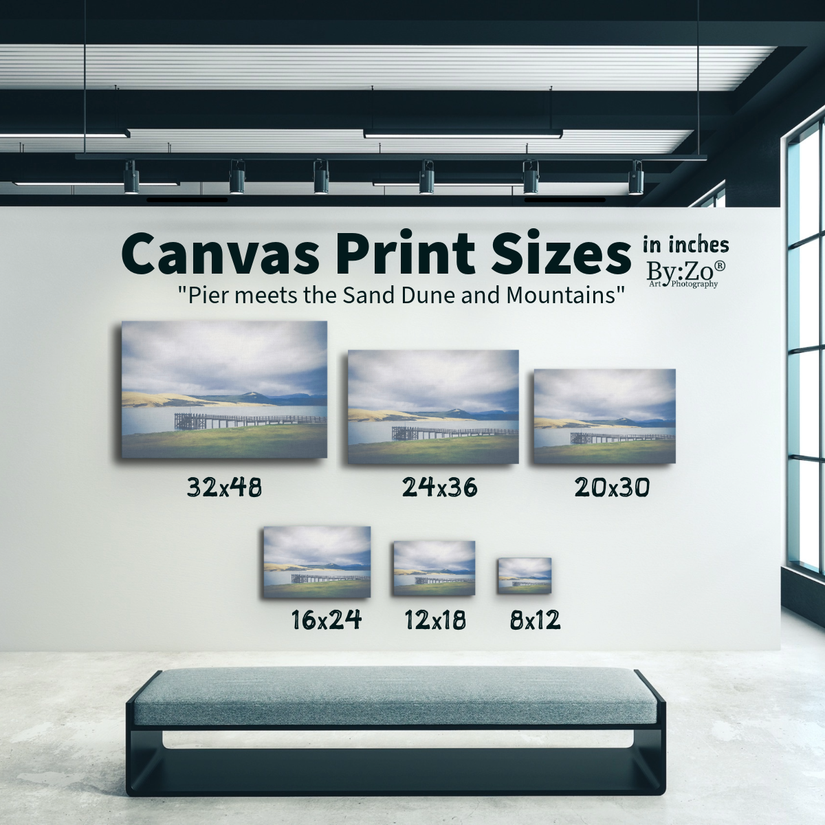 Wrapped Canvas, "Pier Meets the Sand Dune and Mountains" New Zealand Coast teelaunch By:Zo