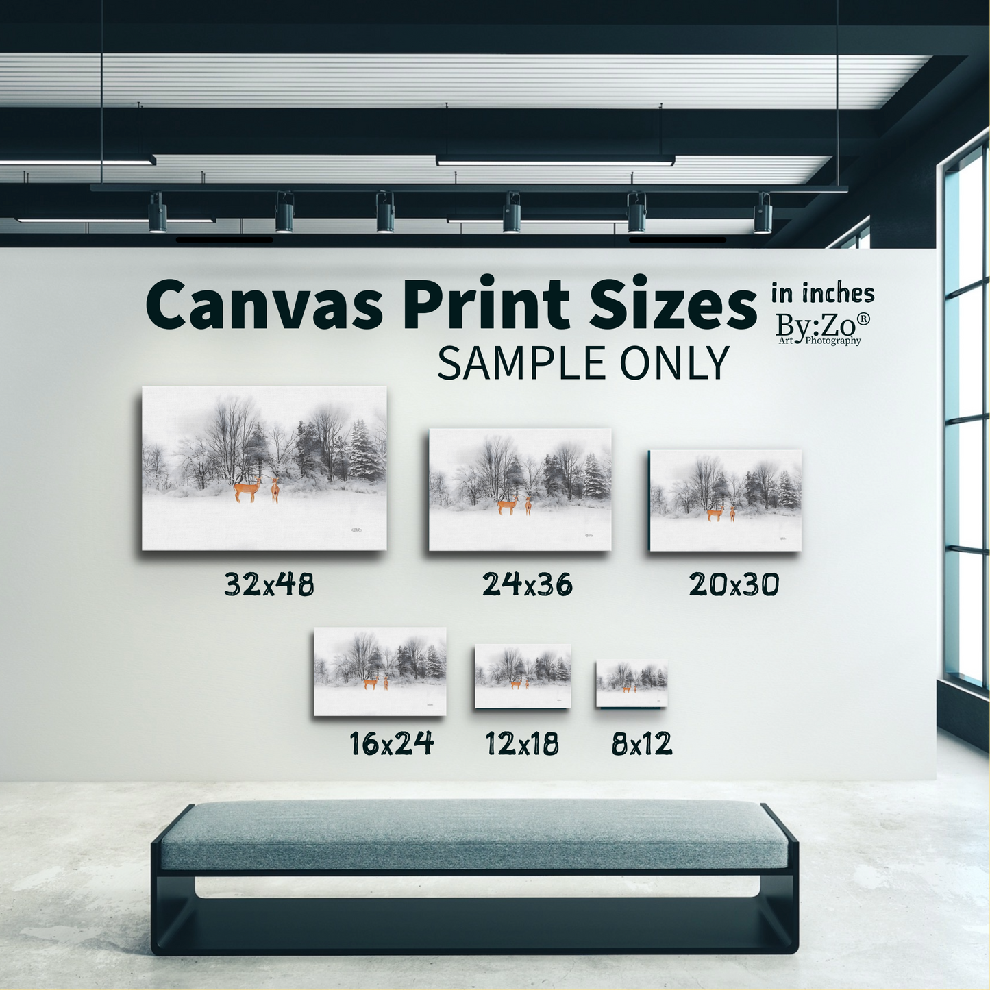 Wrapped Canvas, Deers on Snow Art Photography By:Zo® Art