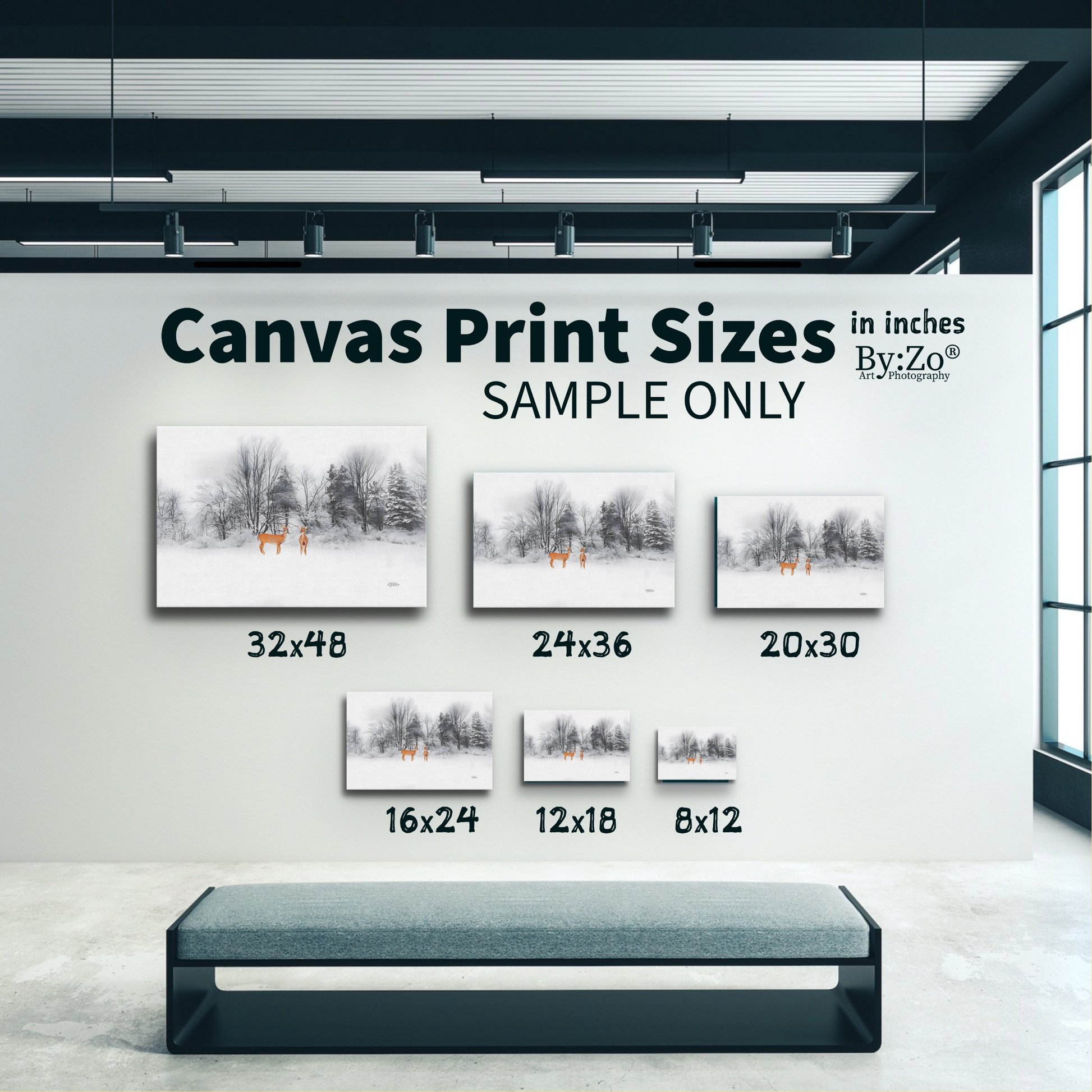 Wrapped Canvas, Deers on Snow Art Photography By:Zo® Art