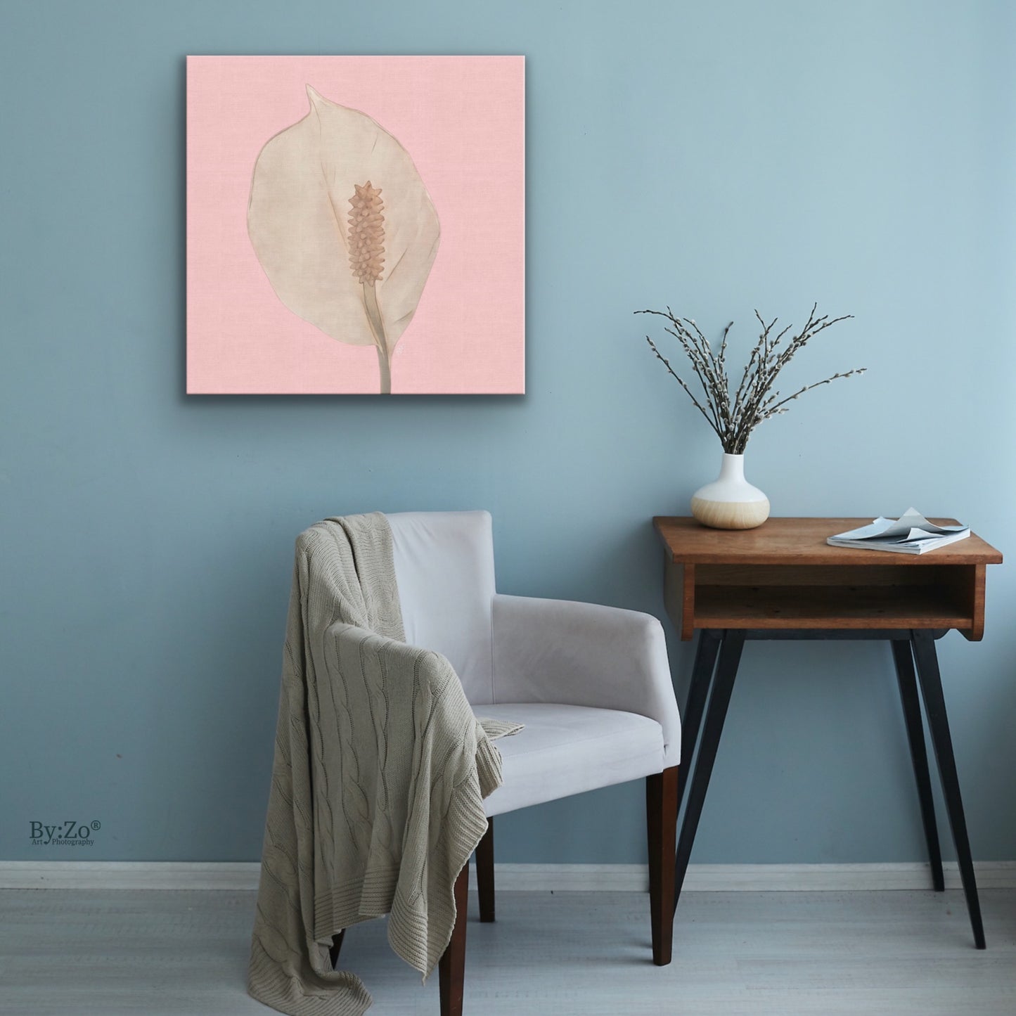 Peace Lily Pastel Colors on Square Wrapped Canvas - By:Zo