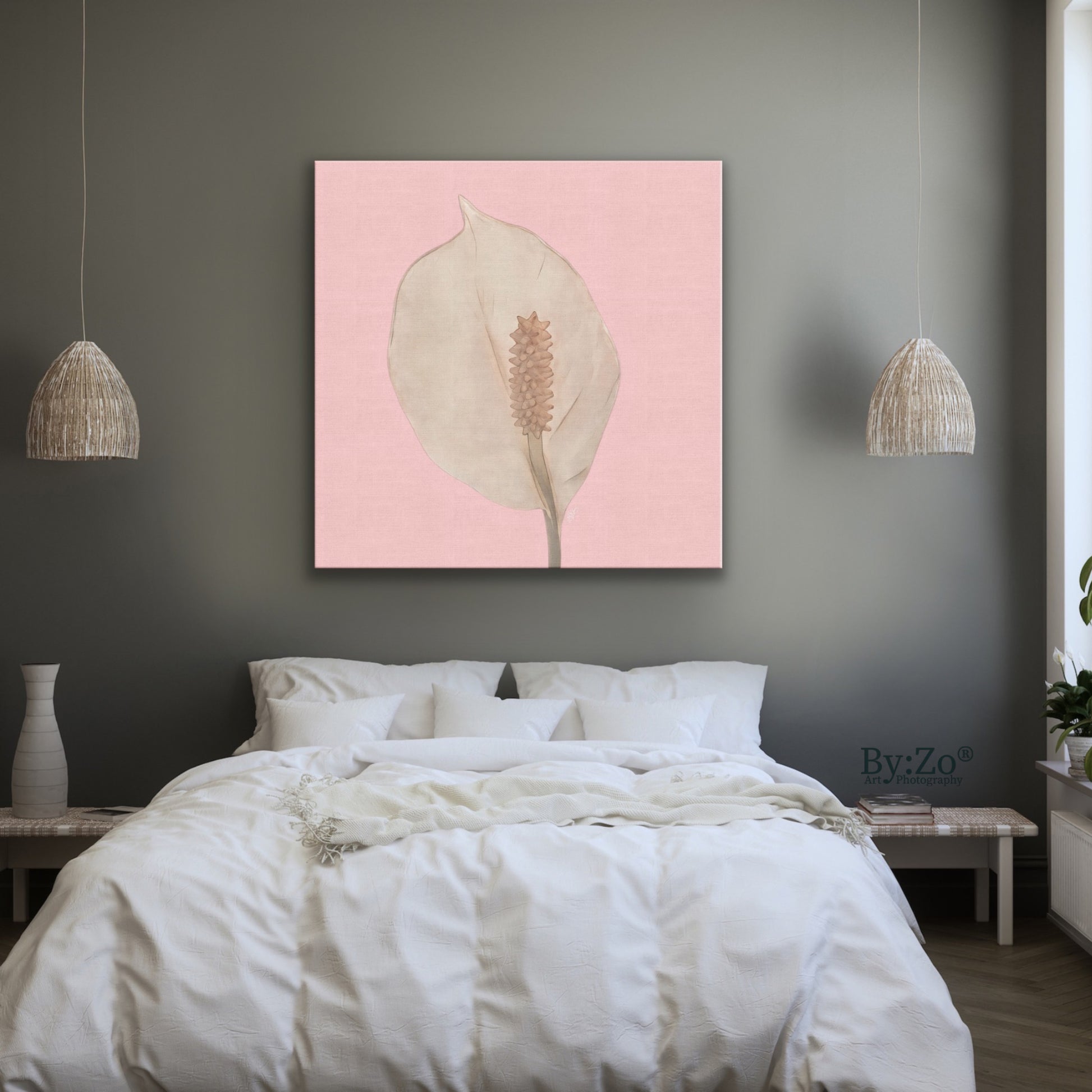 Peace Lily Pastel Colors on Square Wrapped Canvas - By:Zo