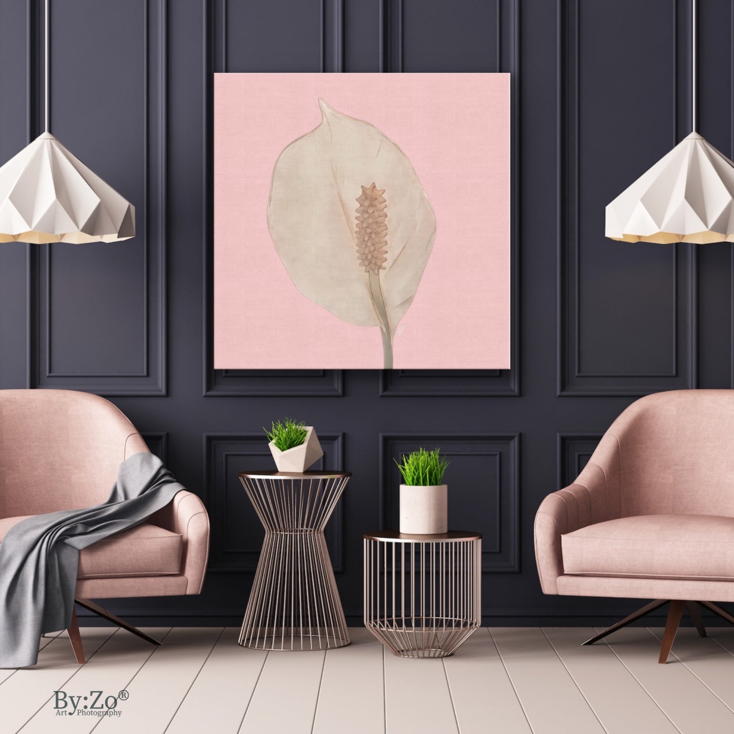 Peace Lily Pastel Colors on Square Wrapped Canvas - By:Zo