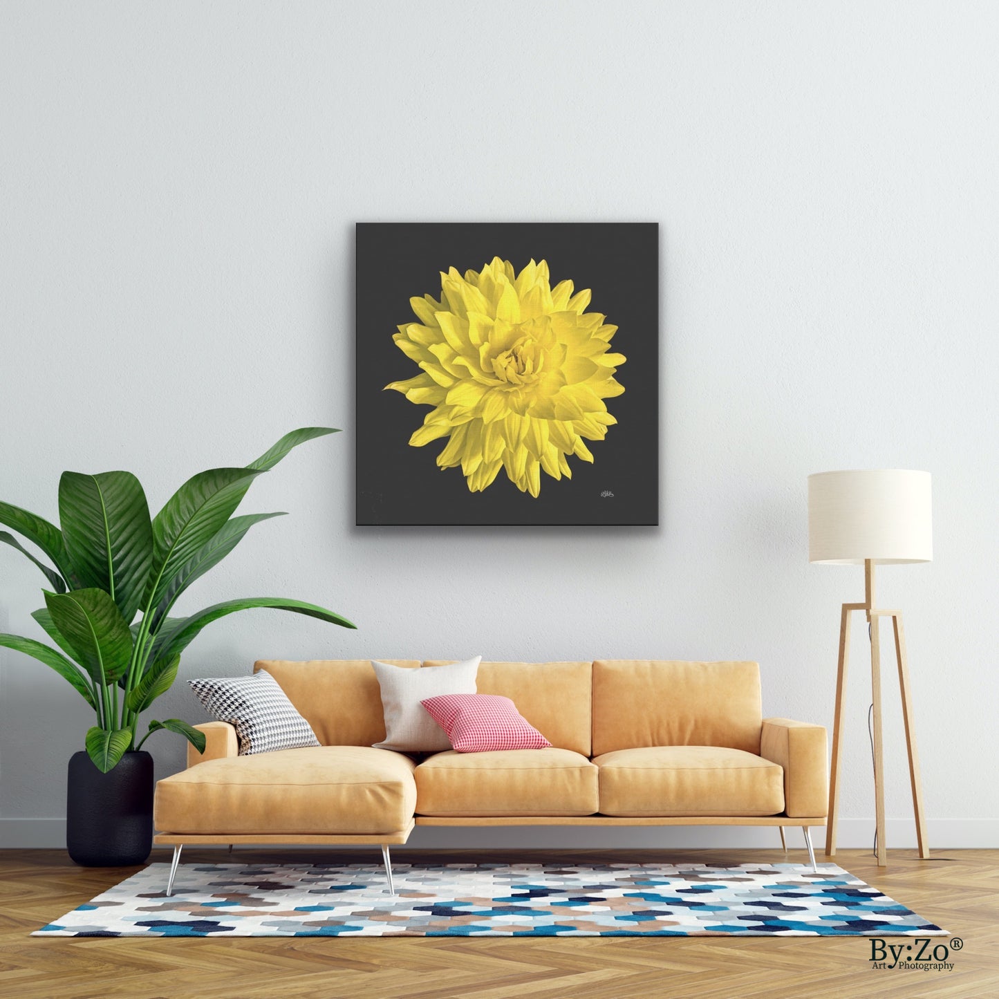 Original l Art Photography of Dahlia Flower on Wrapped Canvas hang on wall home mock up for visual presentation- By:Zo Art by Maria Desnoyers
