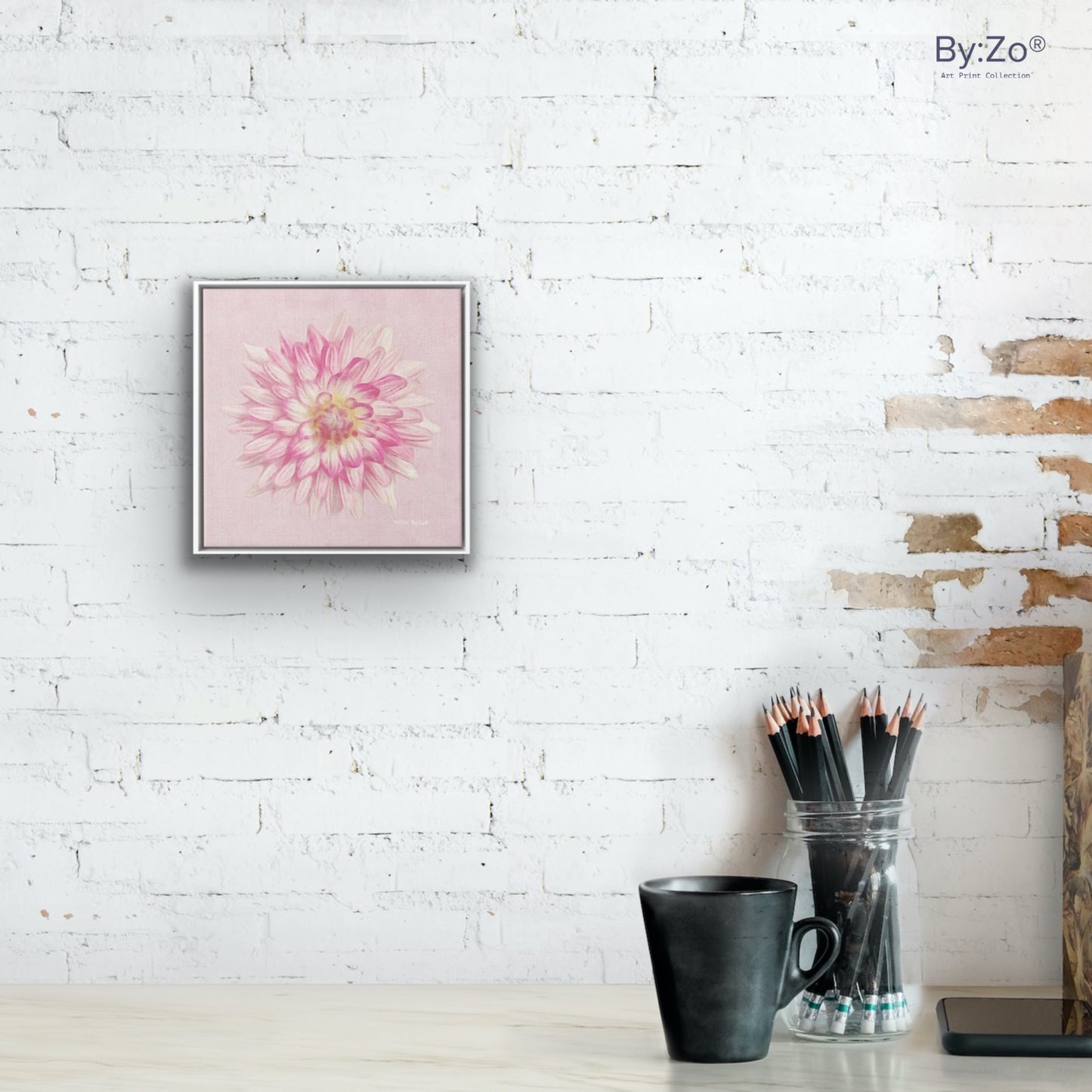 Pink Dahlia on Millennial Pink Giclee Print Wall Art on Floating Framed Canvas Fine Art Photography By:Zo® - By:Zo