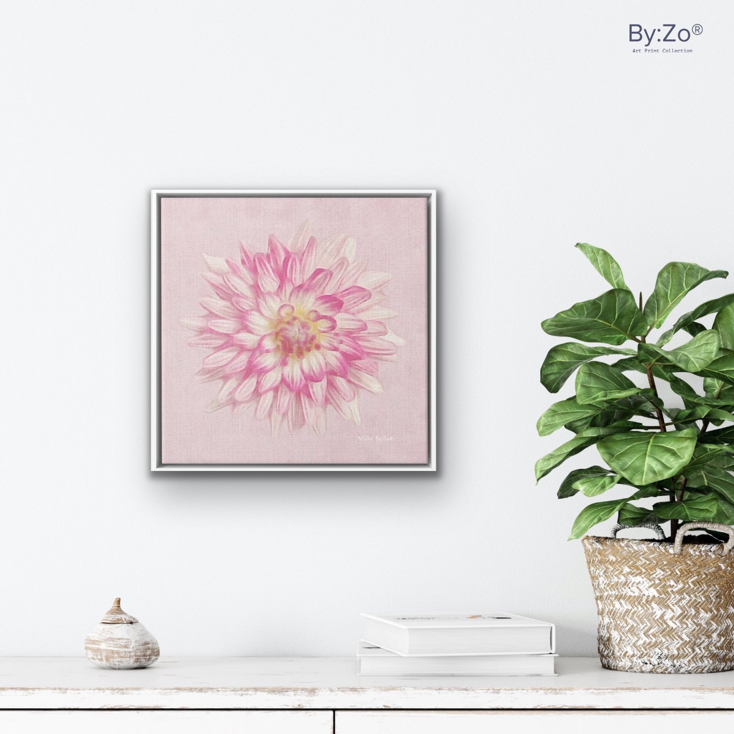 Pink Dahlia on Millennial Pink Giclee Print Wall Art on Floating Framed Canvas Fine Art Photography By:Zo® - By:Zo