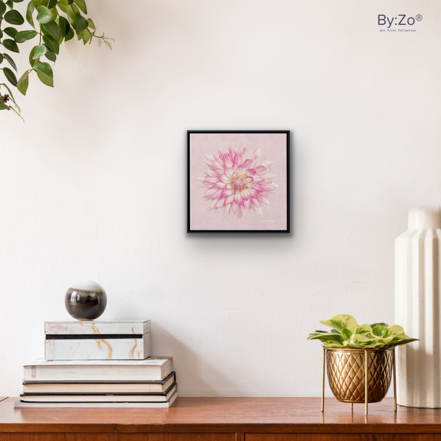 Pink Dahlia on Millennial Pink Giclee Print Wall Art on Floating Framed Canvas Fine Art Photography By:Zo® - By:Zo