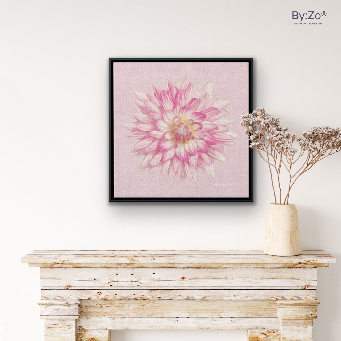 Pink Dahlia on Millennial Pink Giclee Print Wall Art on Floating Framed Canvas Fine Art Photography By:Zo® - By:Zo