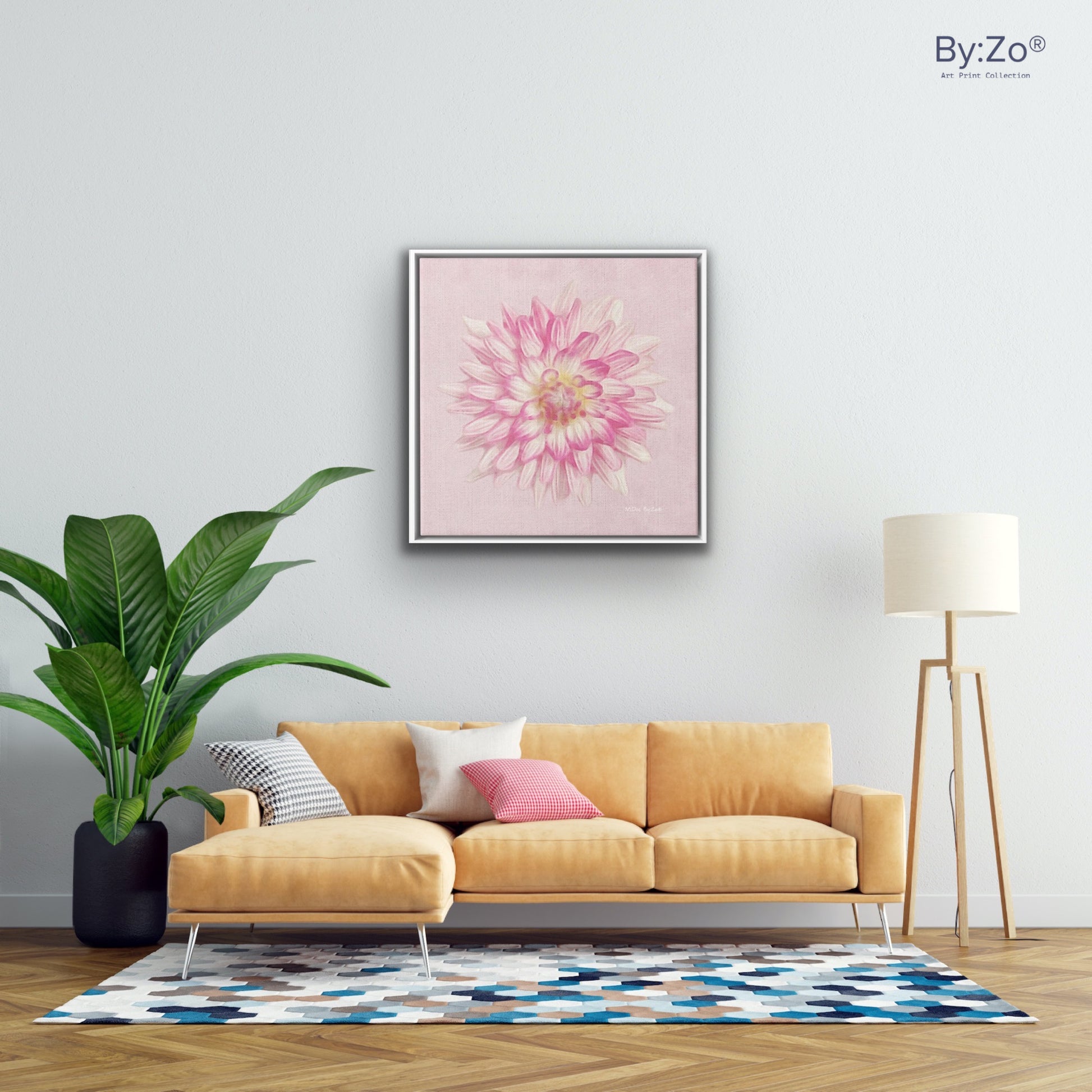 Pink Dahlia on Millennial Pink Giclee Print Wall Art on Floating Framed Canvas Fine Art Photography By:Zo® - By:Zo