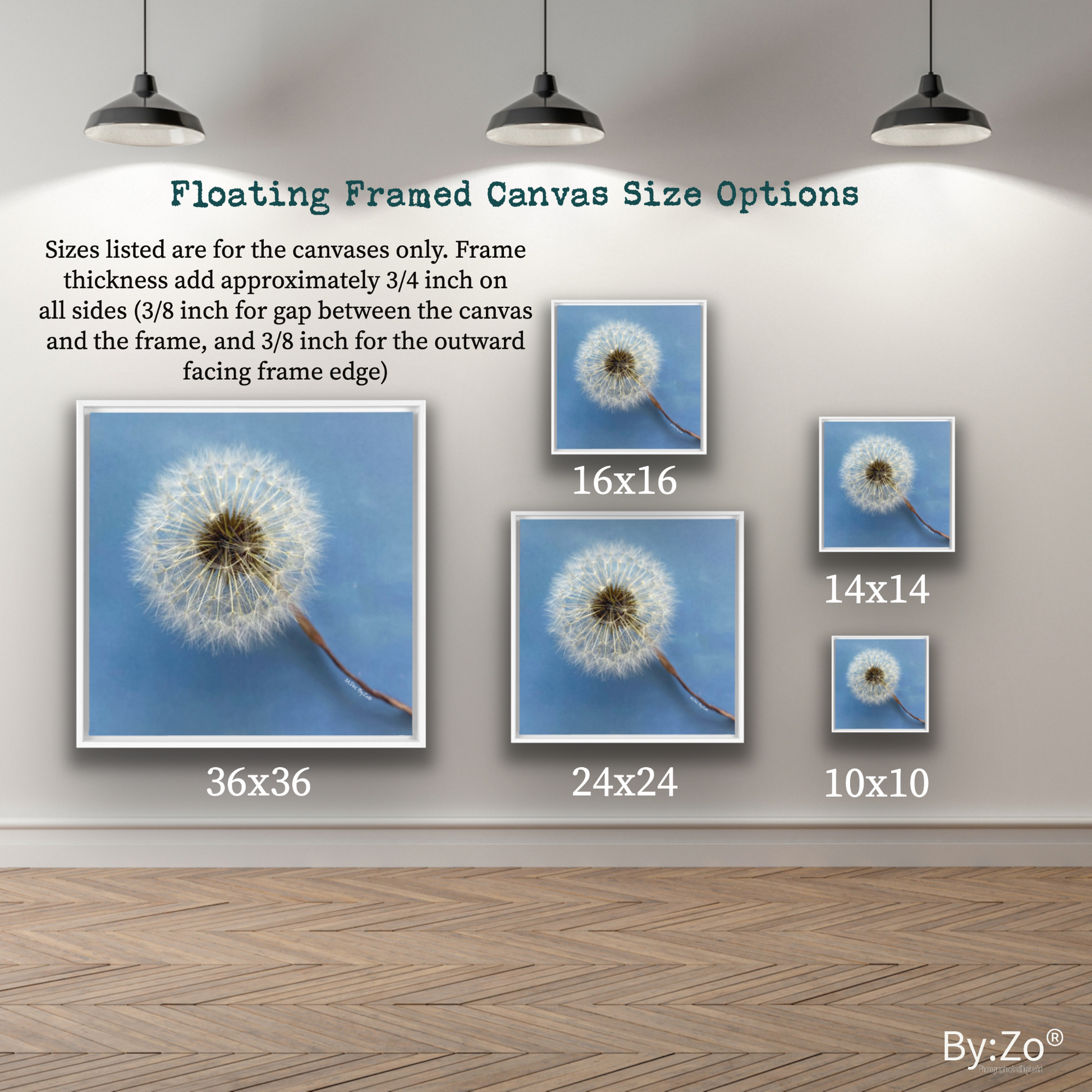 Wall Art Dandelion Make-a-Wish Make-Magic Original Art on Framed Canvas Floater Fine-Art Photography  By:Zo® - By:Zo