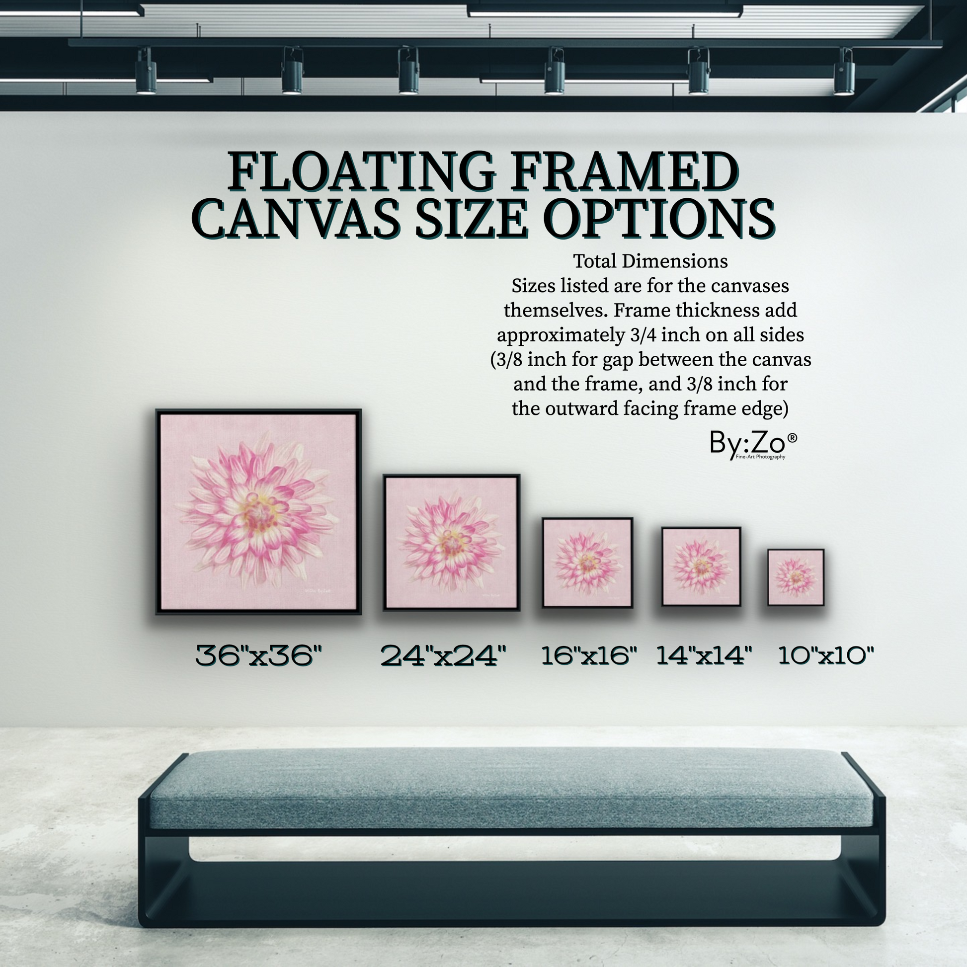 Pink Dahlia on Millennial Pink Giclee Print Wall Art on Floating Framed Canvas Fine Art Photography By:Zo® - By:Zo