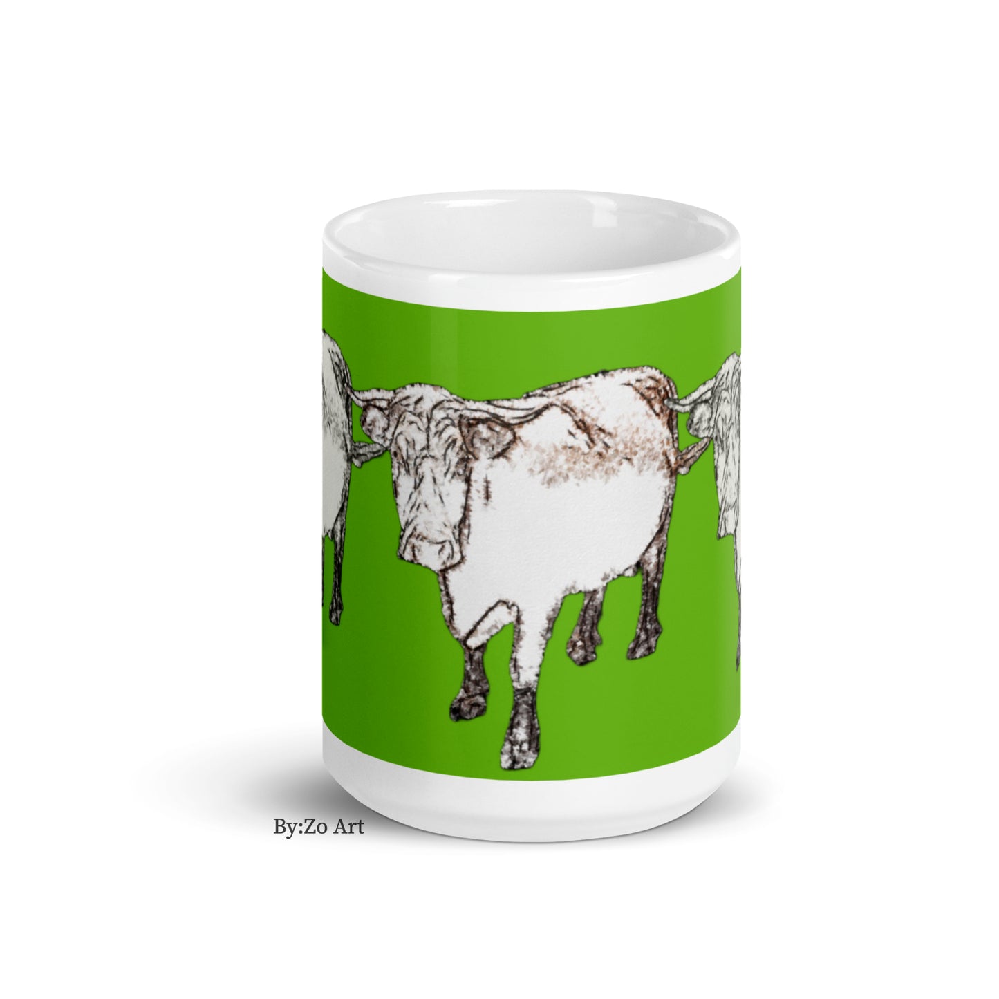 Cow Printed  Green Background White Ceramic Mug Original Photography Art - By:Zo