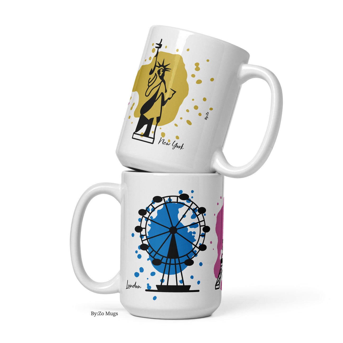 London Paris New York White Ceramic Mug - By:Zo