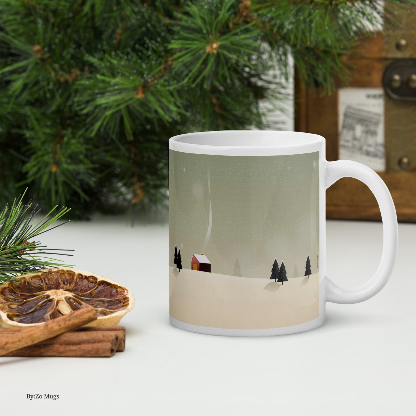 Winter Countryside Landscape White Ceramic Mug - By:Zo
