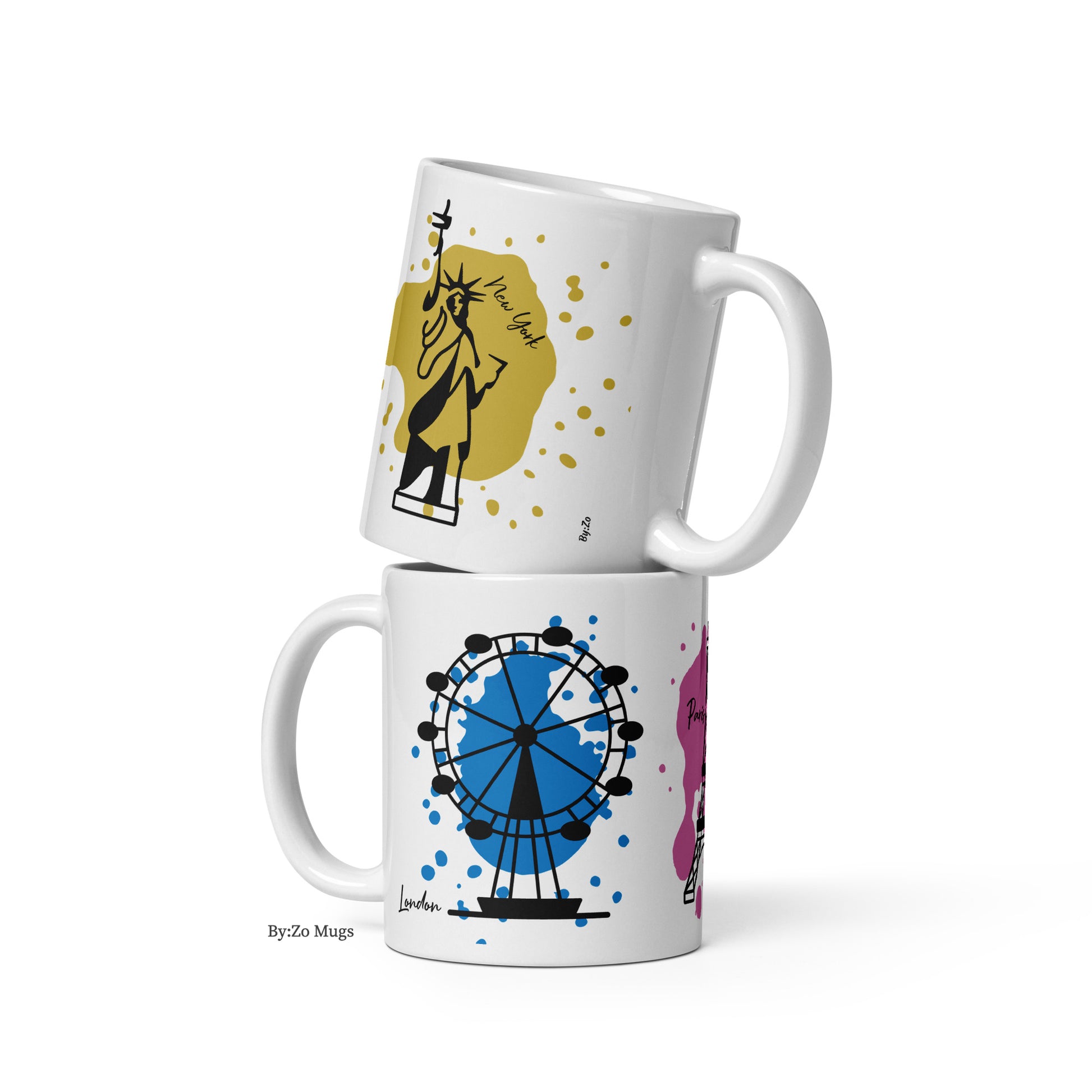 London Paris New York White Ceramic Mug - By:Zo