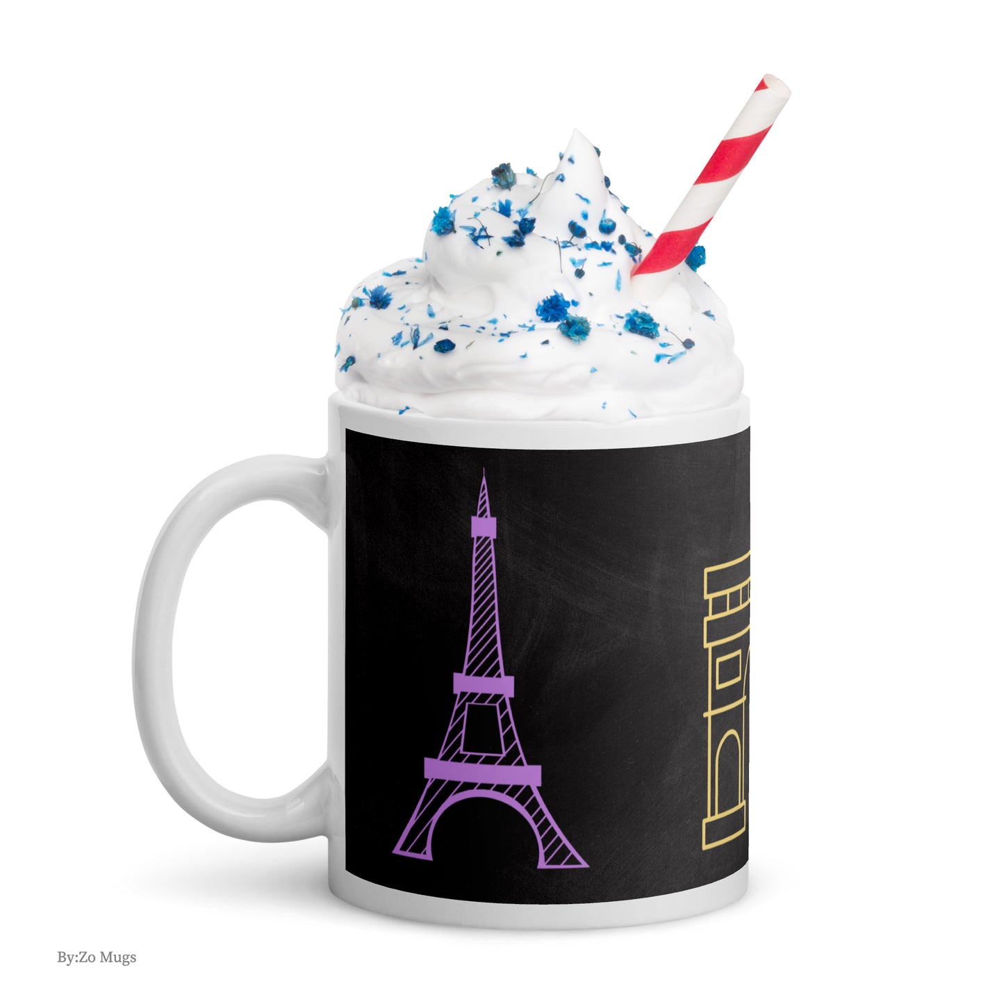 Bonjour Paris Blackboard Background White Ceramic Mug - By:Zo
