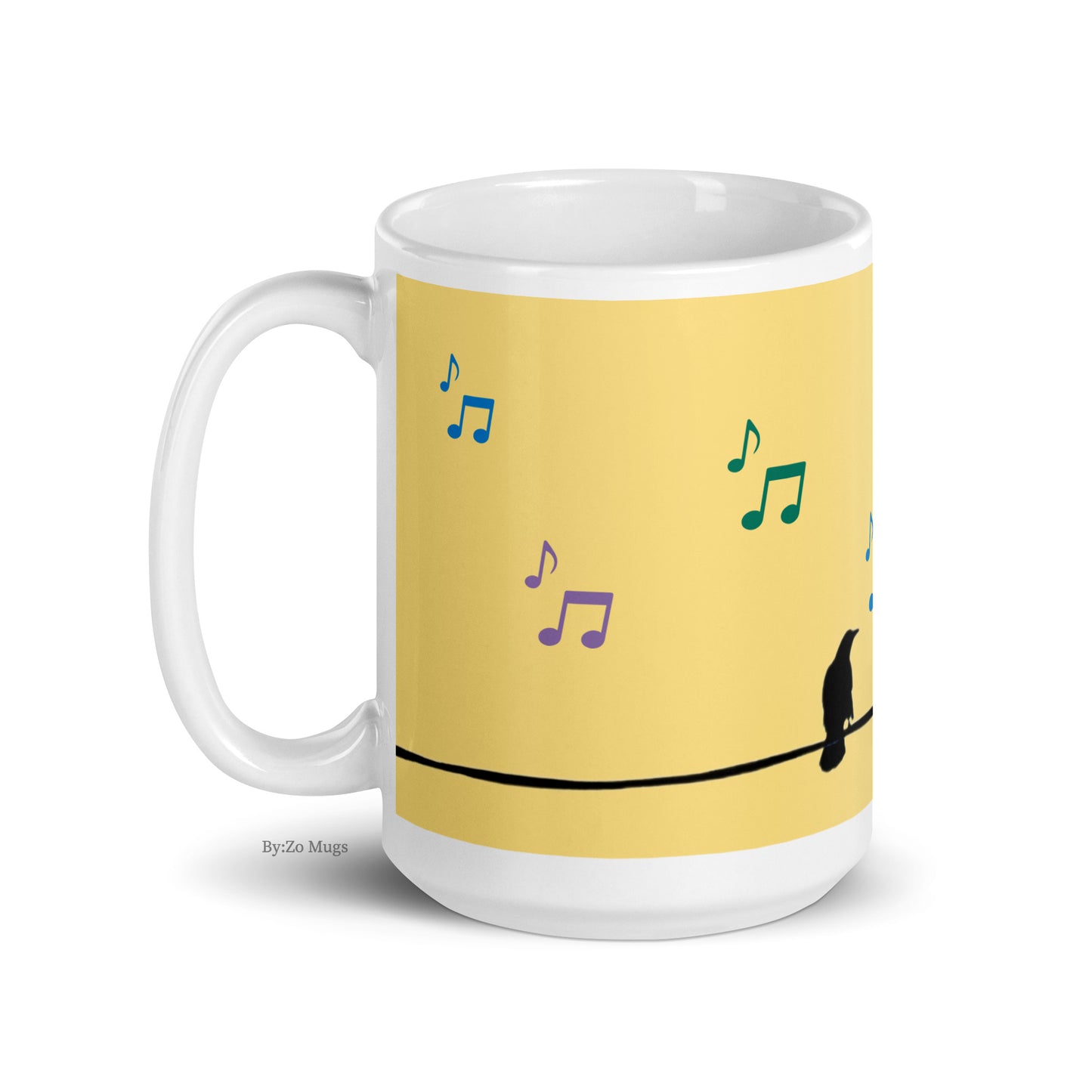 Singing Bird On A Wire Rise and Shine White Ceramic Mug - By:Zo