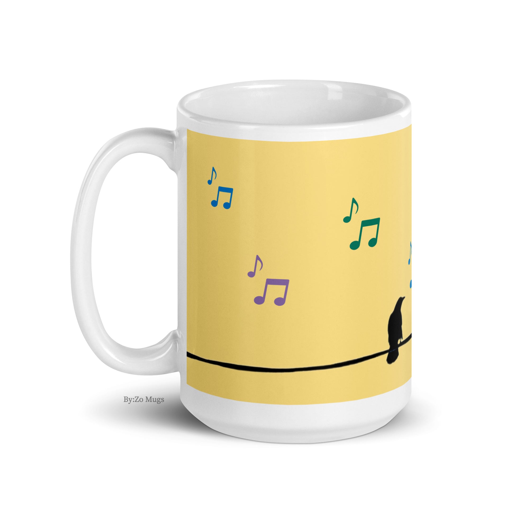 Singing Bird On A Wire Rise and Shine White Ceramic Mug - By:Zo