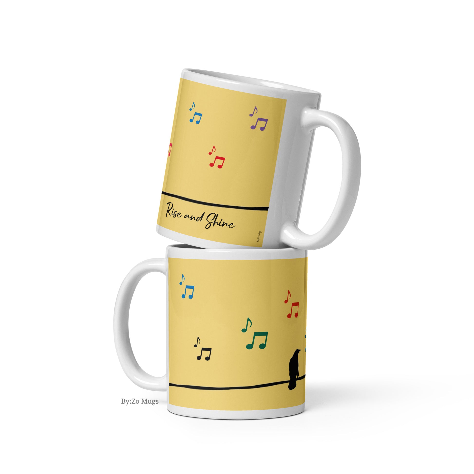 Singing Bird On A Wire Rise and Shine White Ceramic Mug - By:Zo