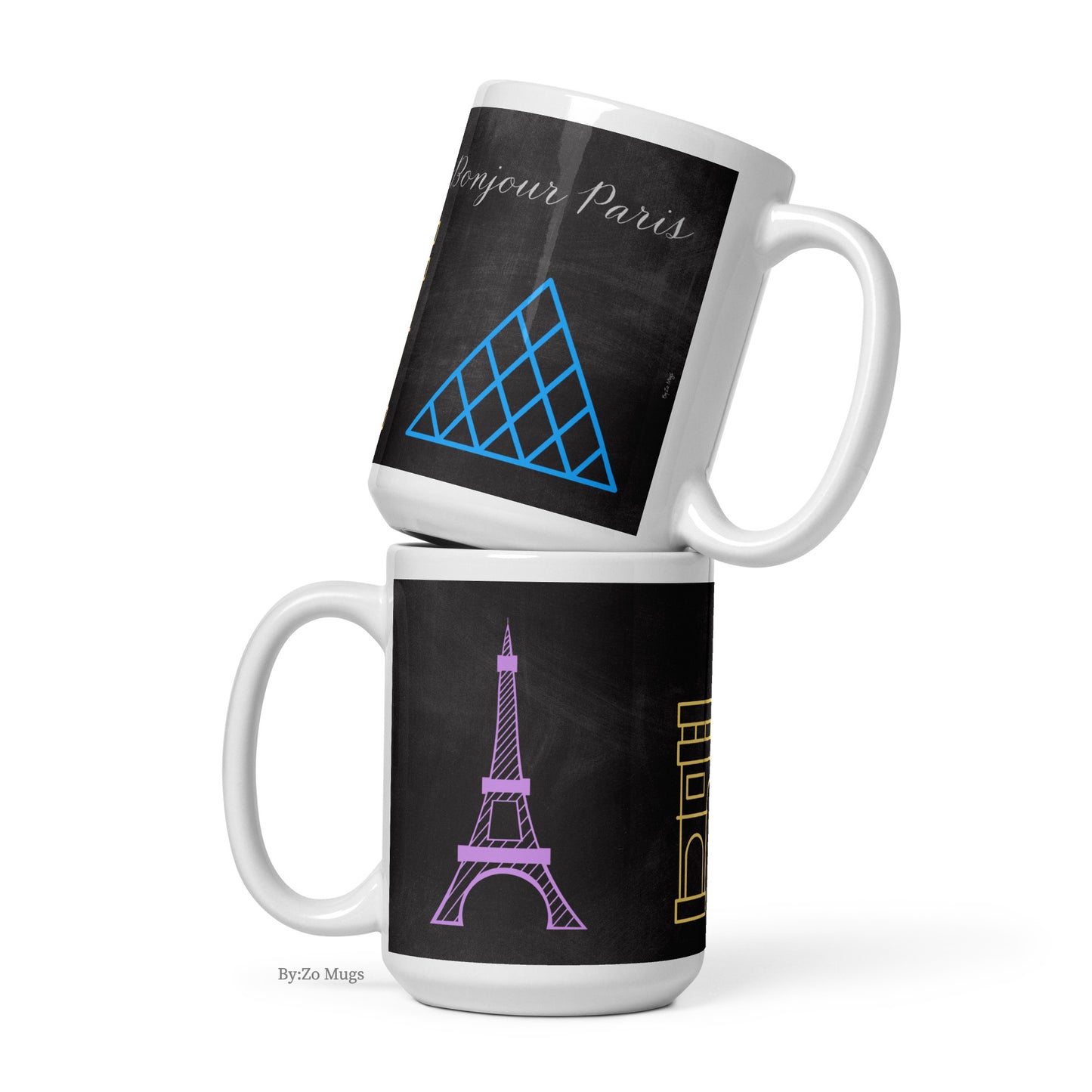 Bonjour Paris Blackboard Background White Ceramic Mug - By:Zo