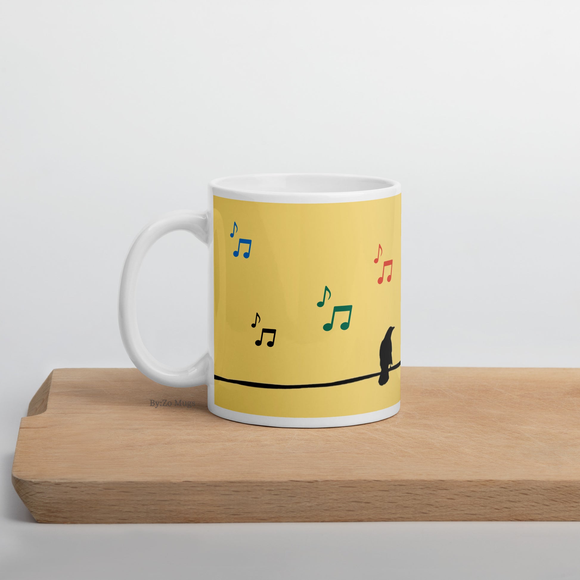 Singing Bird On A Wire Rise and Shine White Ceramic Mug - By:Zo