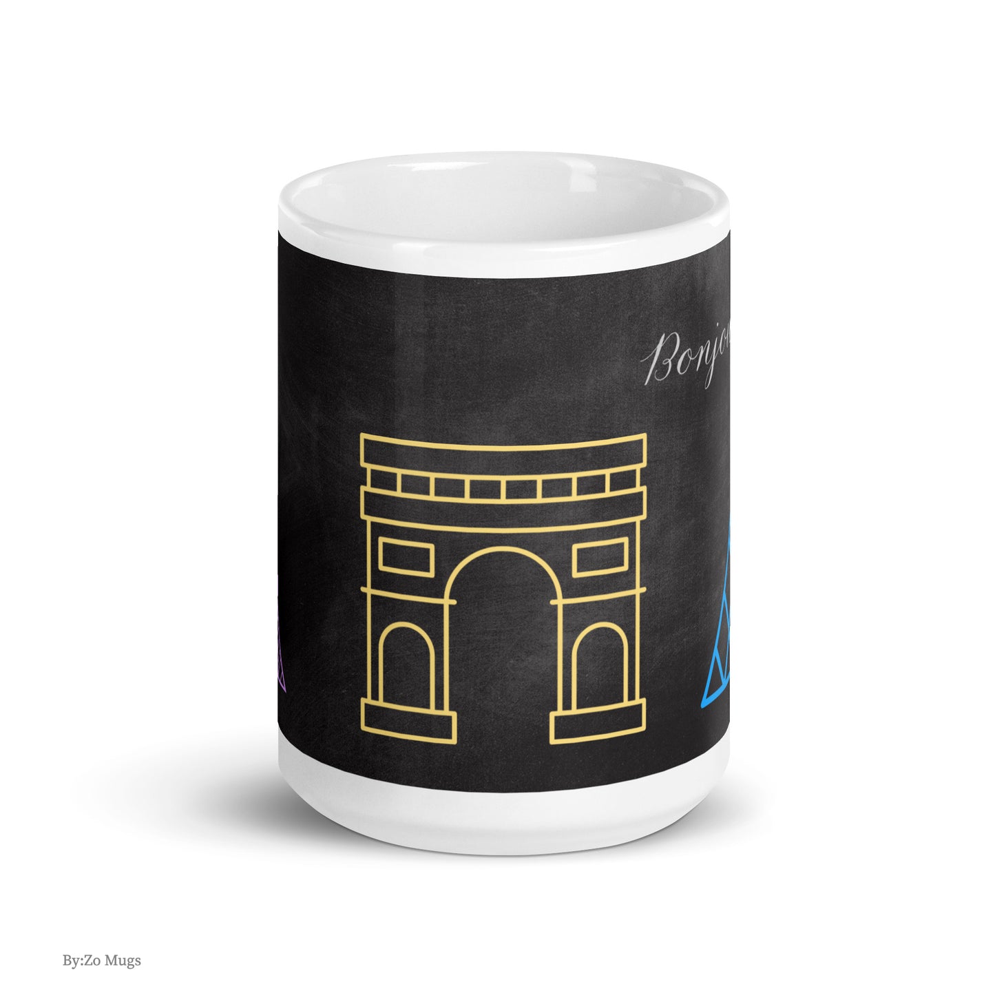 Bonjour Paris Blackboard Background White Ceramic Mug - By:Zo