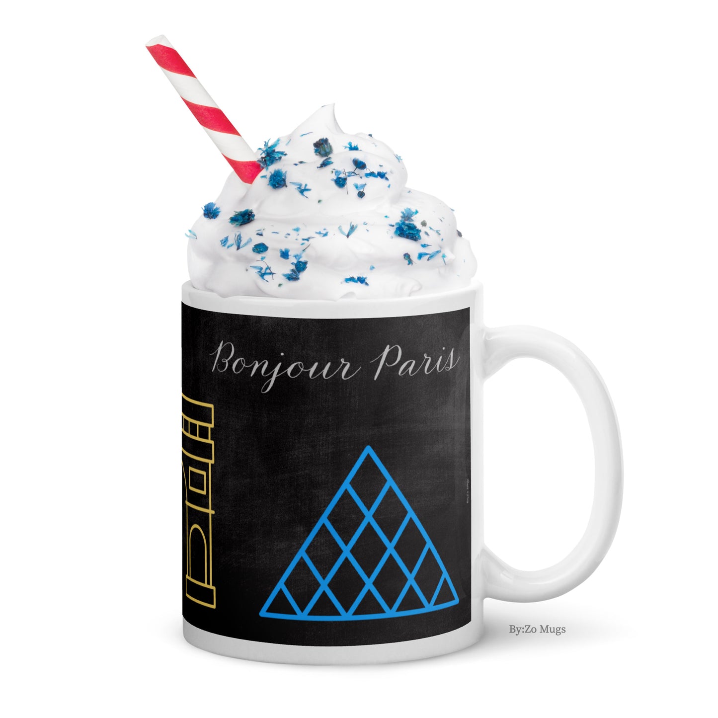 Bonjour Paris Blackboard Background White Ceramic Mug - By:Zo